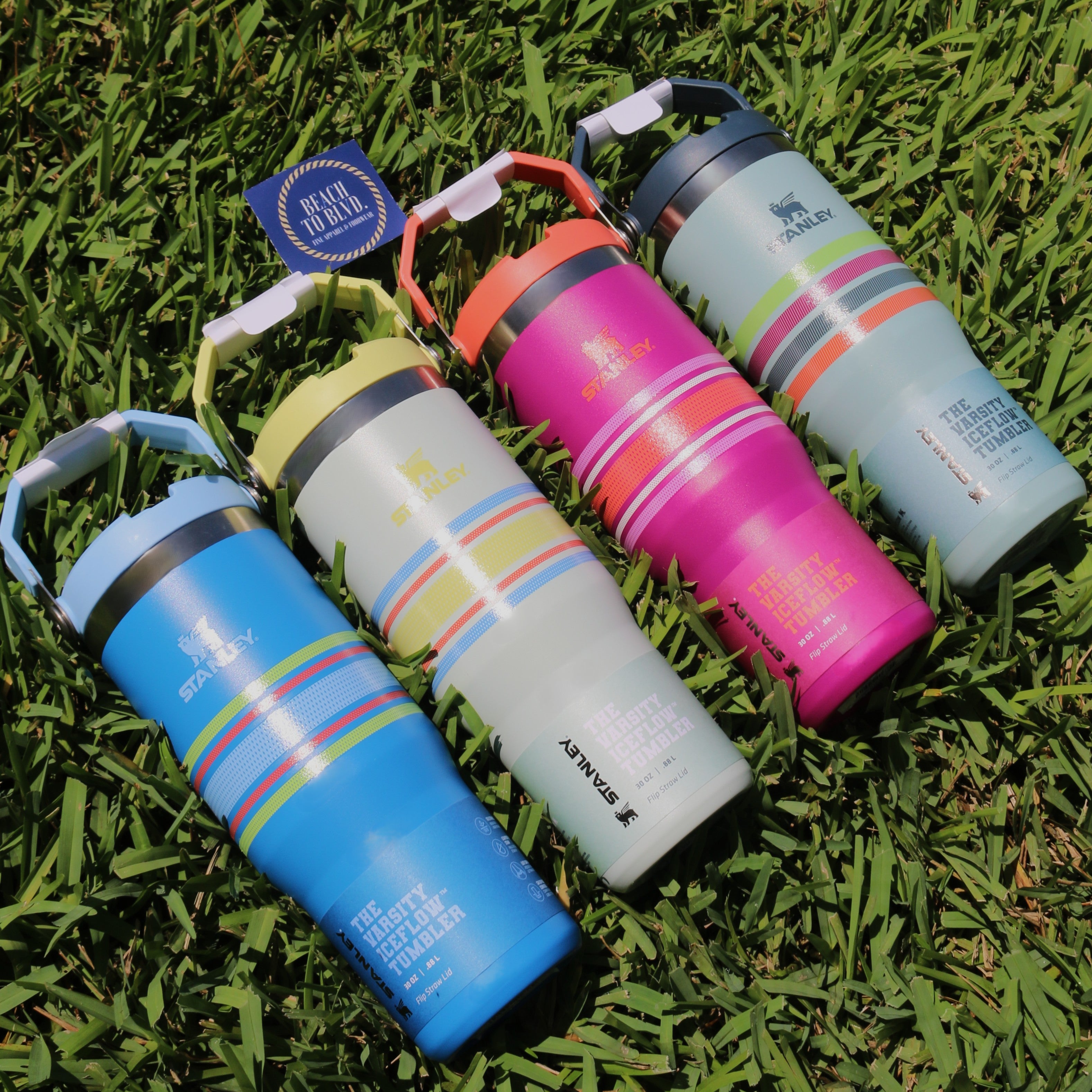 Stanley The Varsity Iceflow Flip Straw Tumbler 30 oz - Seafoam Stripe - BeachToBlvd