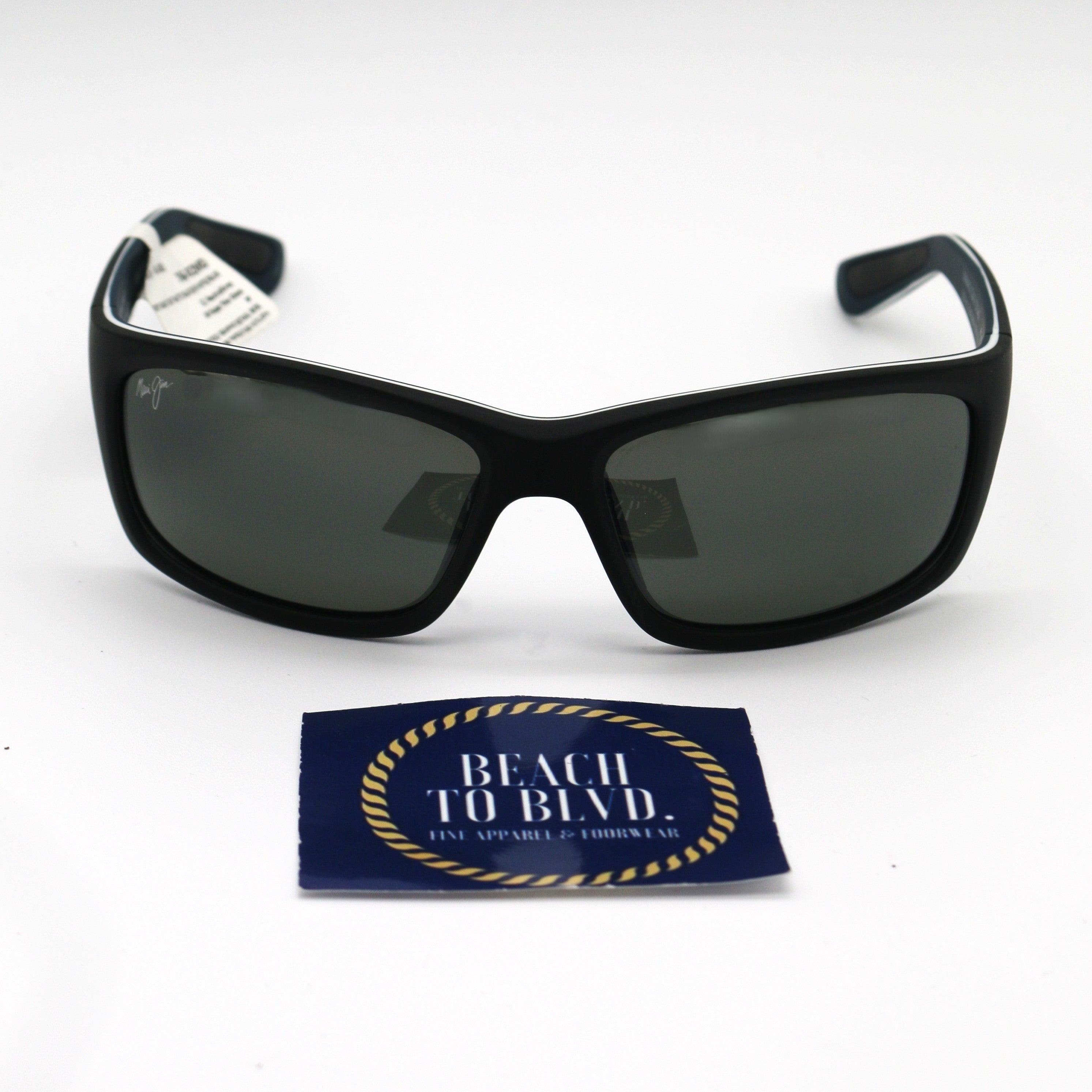 Maui Jim Kanaio Coast Polarized Sunglasses - Matte Black with White and Blue - BeachToBlvd