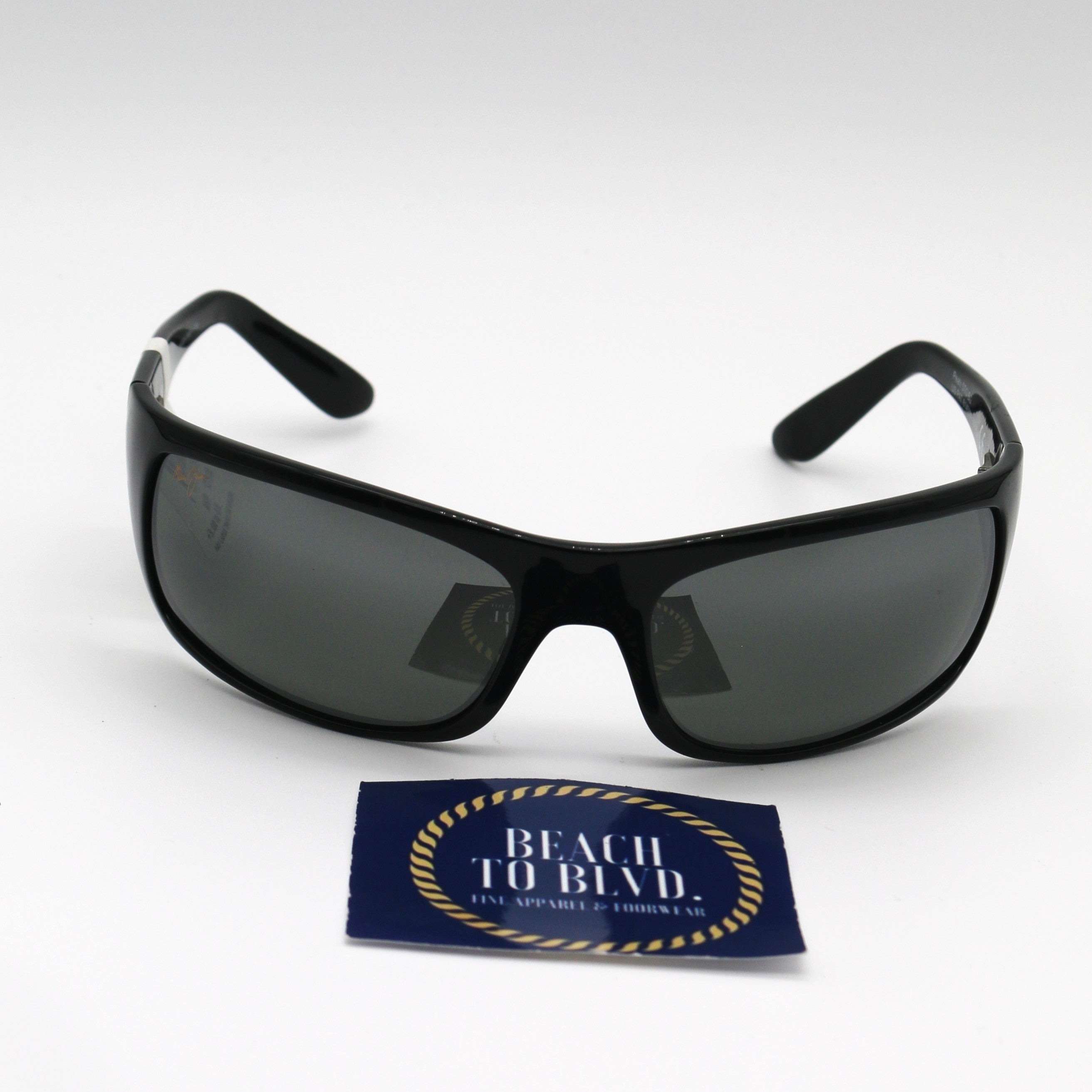Maui Jim Sunglasses Peahi Wrap Sunglasses - Gloss Black - 202-02 - BeachToBlvd