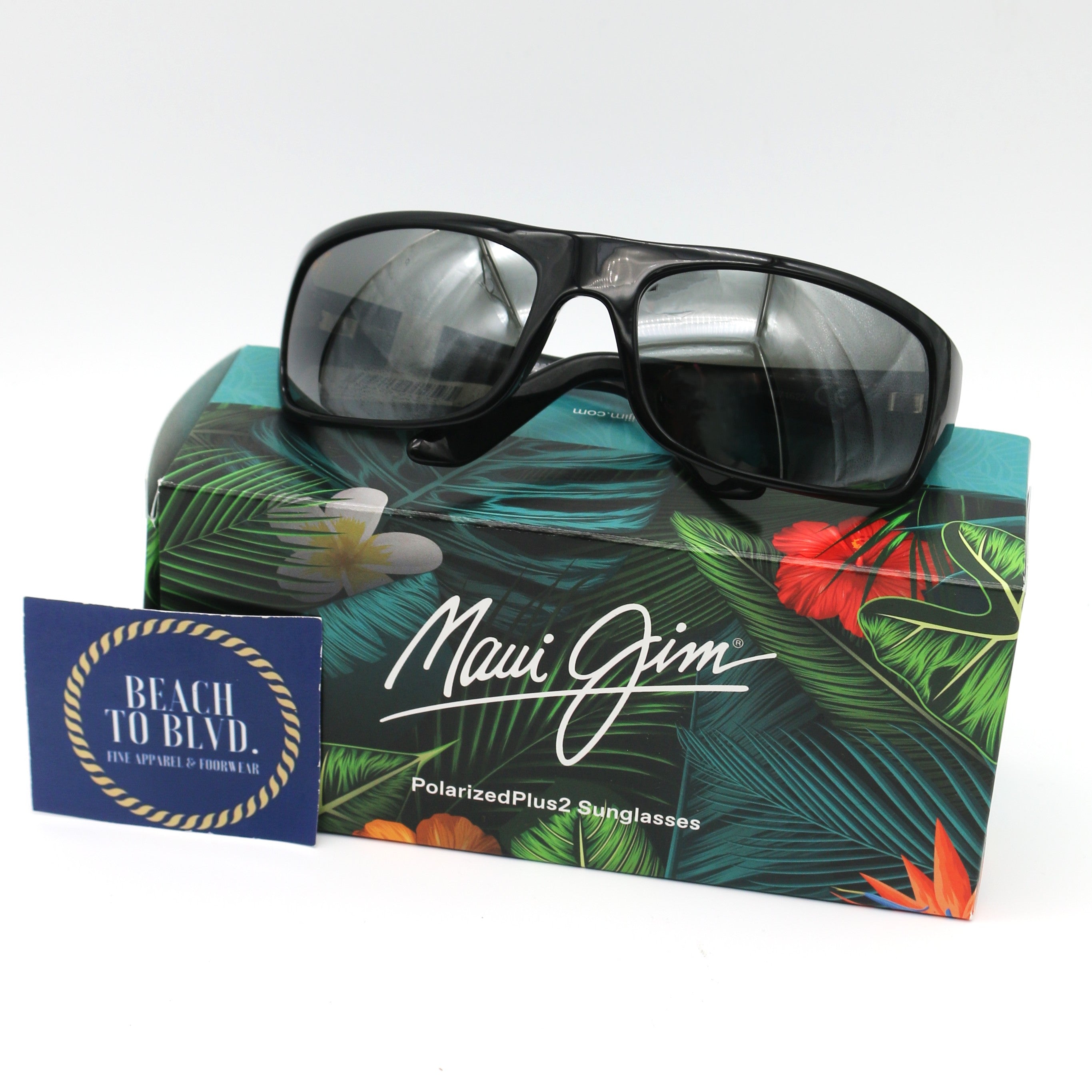 Maui Jim Sunglasses Peahi Wrap Sunglasses - Gloss Black - 202-02 - BeachToBlvd