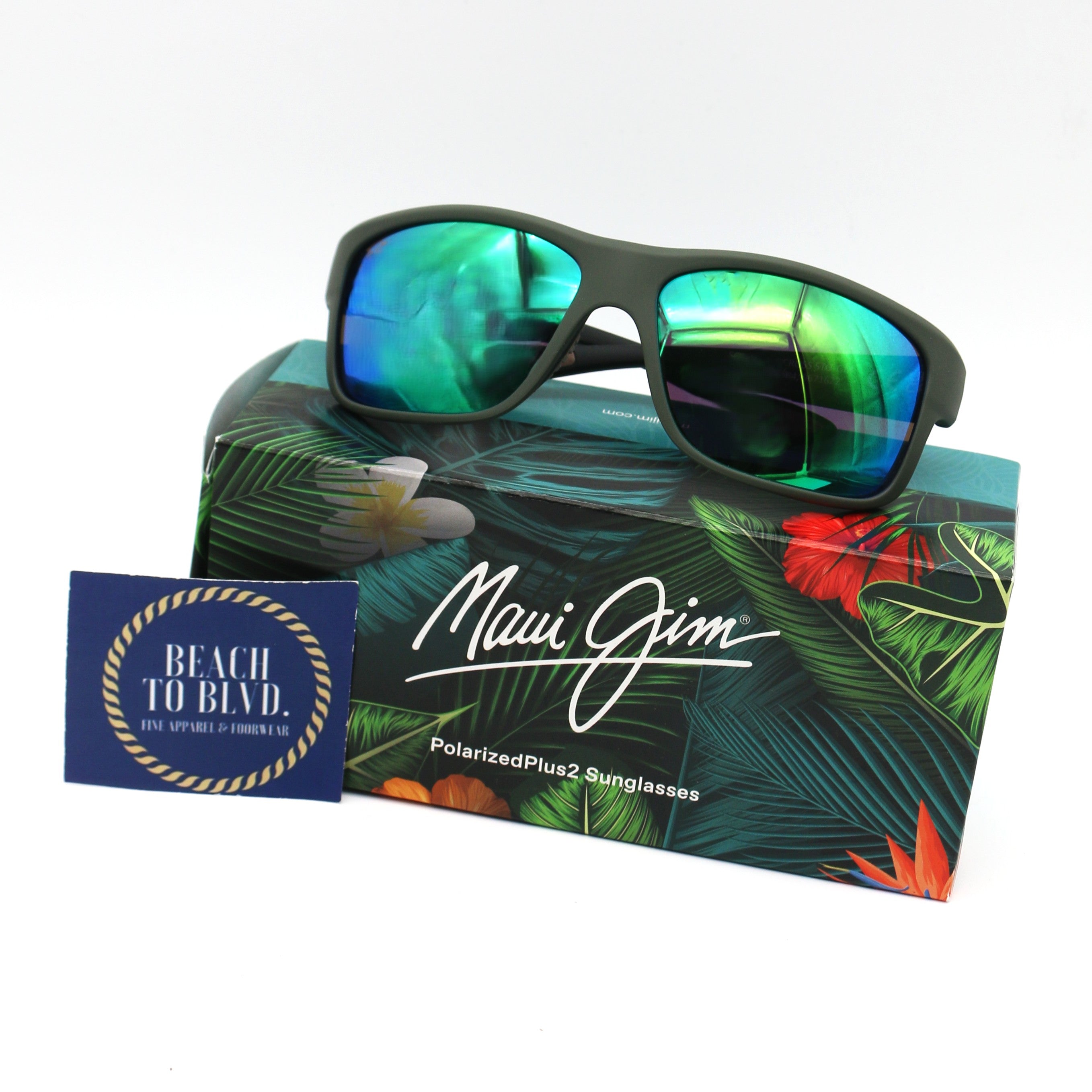 Maui Jim Sunglasses Southern Cross - Soft Matte Khaki Frame - Green Lens - BeachToBlvd