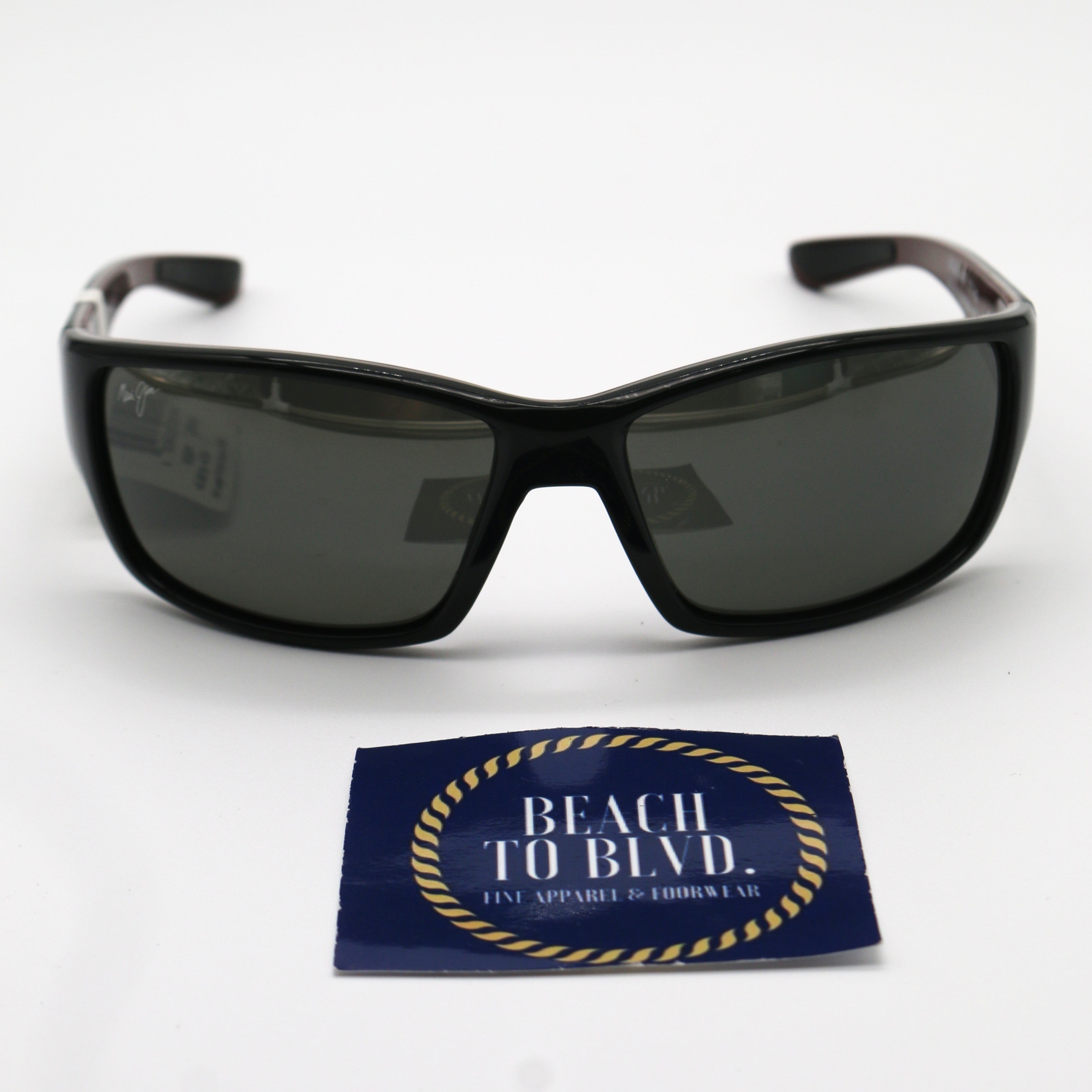 Maui Jim Sunglasses Local Kine - Shiny Black/Grey/Maroon Frame - Gray Lens - BeachToBlvd