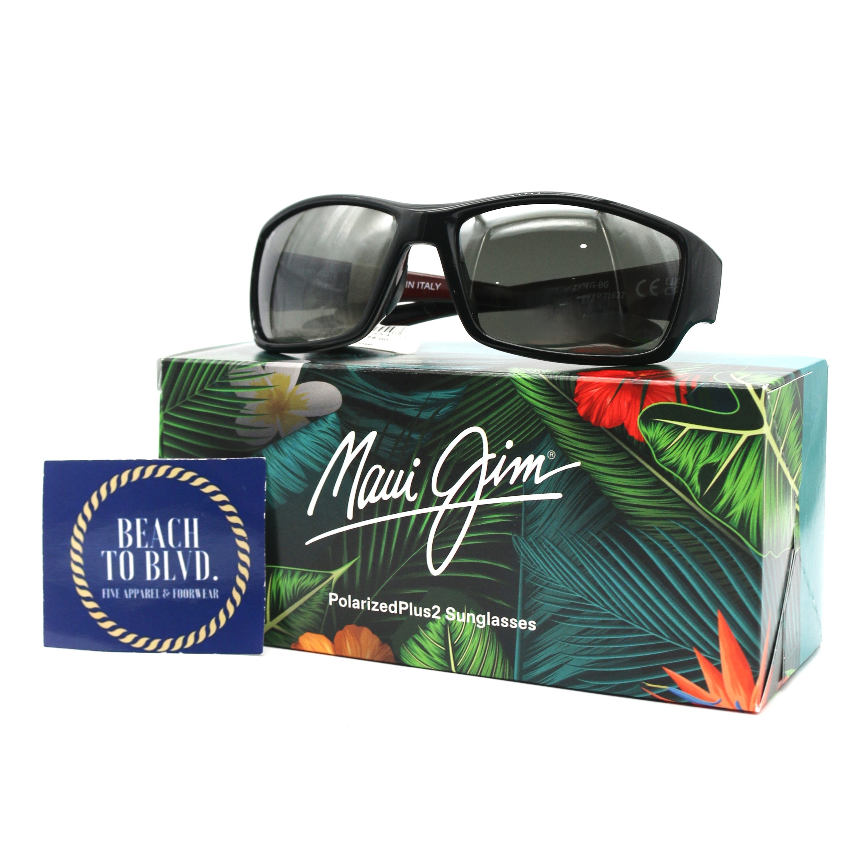 Maui Jim Sunglasses Local Kine - Shiny Black/Grey/Maroon Frame - Gray Lens - BeachToBlvd