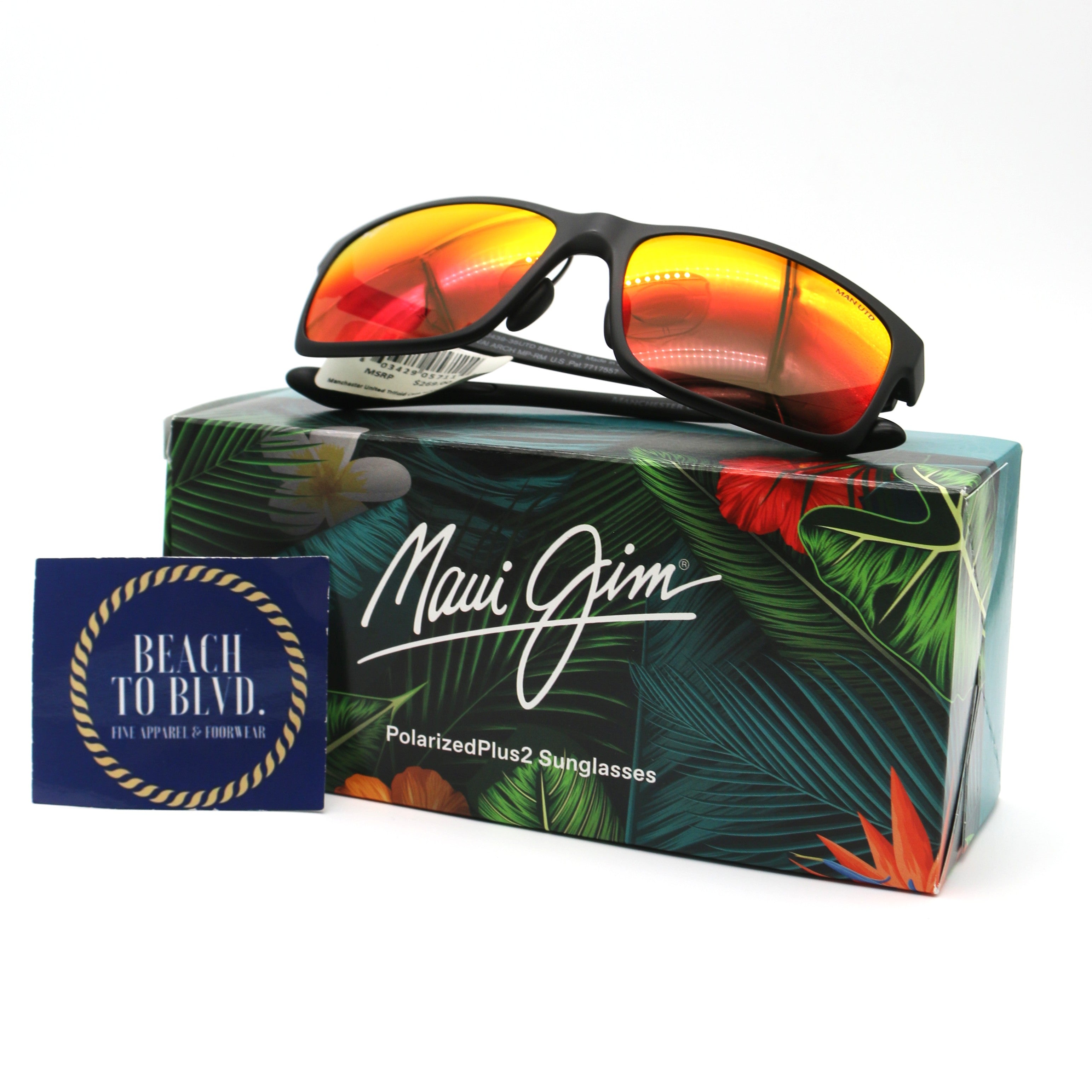Maui Jim Sunglasses Pokowai Arch - Manchester United Black Matte Frame - Red Lens - BeachToBlvd