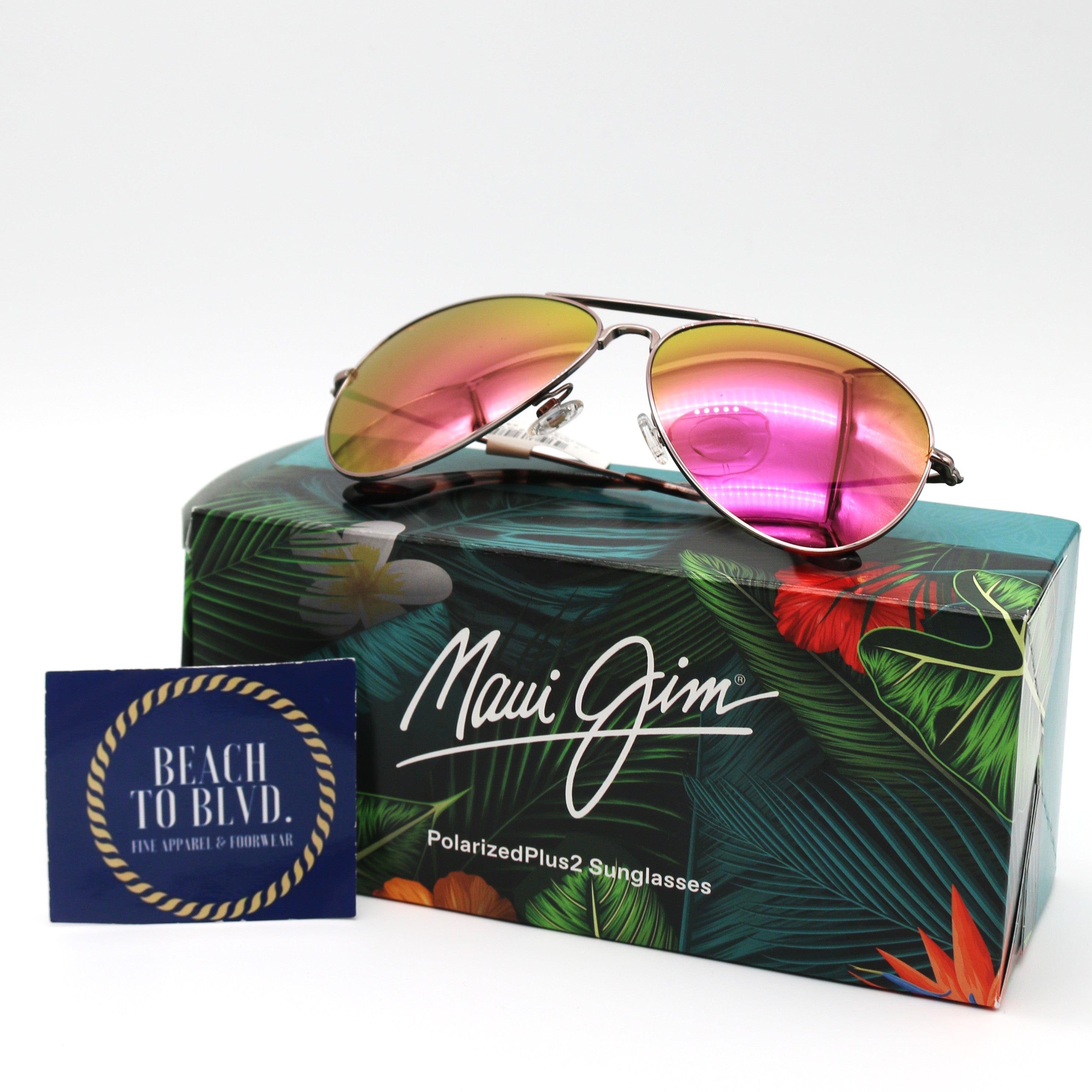 Maui Jim Mavericks Polarized Maui Sunrise Pilot Unisex Sunglasses - Rose Gold Frame - BeachToBlvd