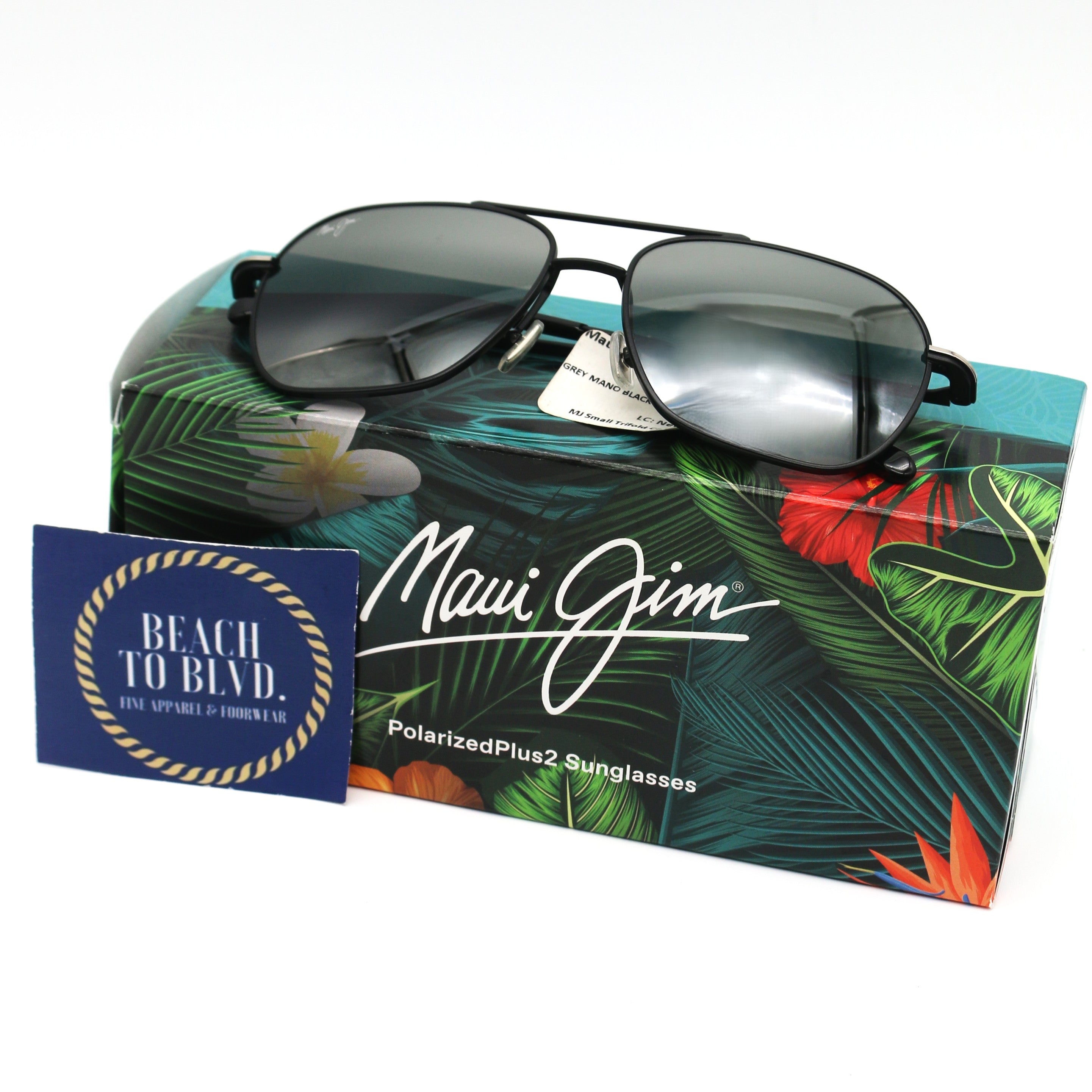 Maui Jim Mano Polarized Sunglasses - Black with Silver Stripe/Neutral Grey