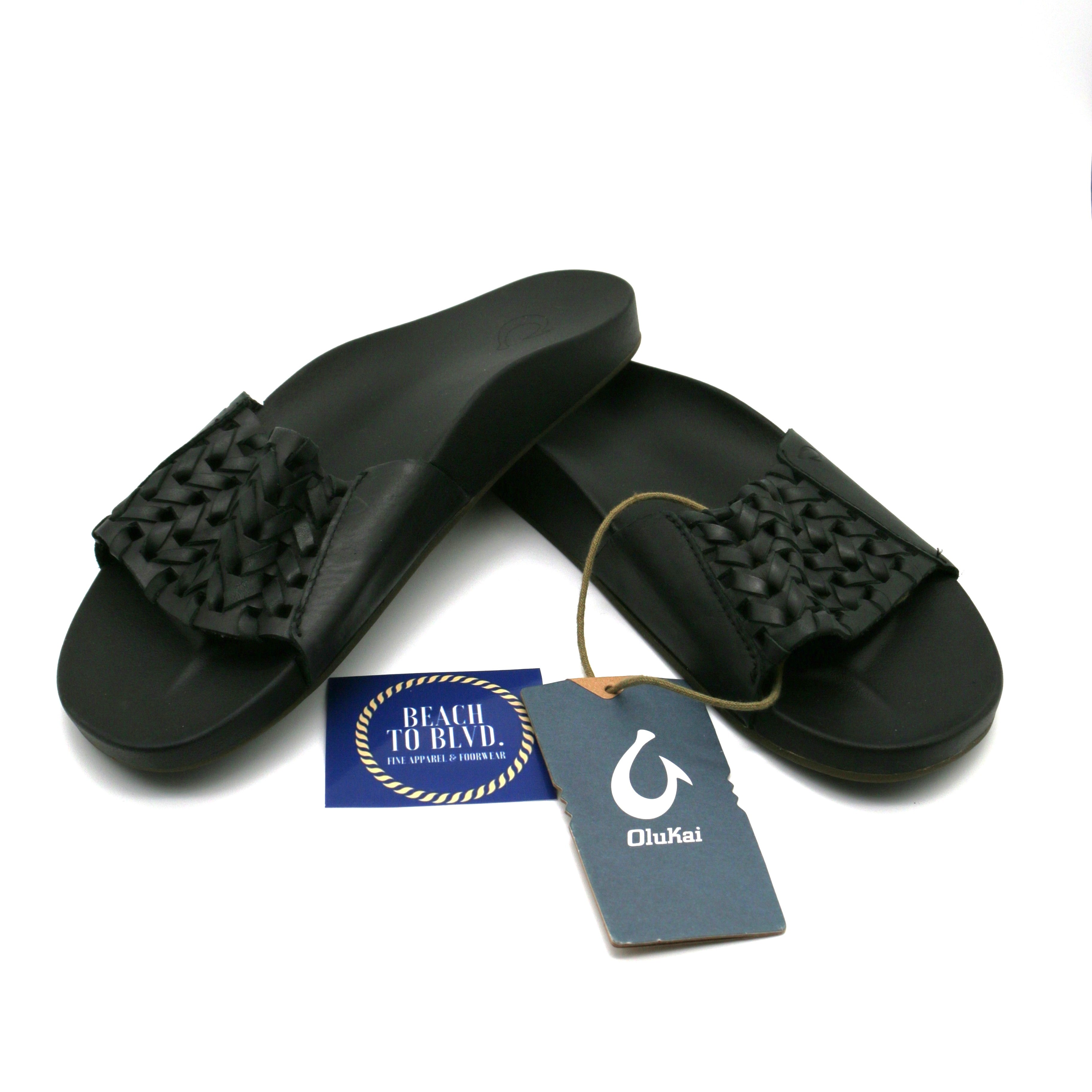 Olukai Kamola Women's Woven Slide Sandals - Black or Tan - BeachToBlvd