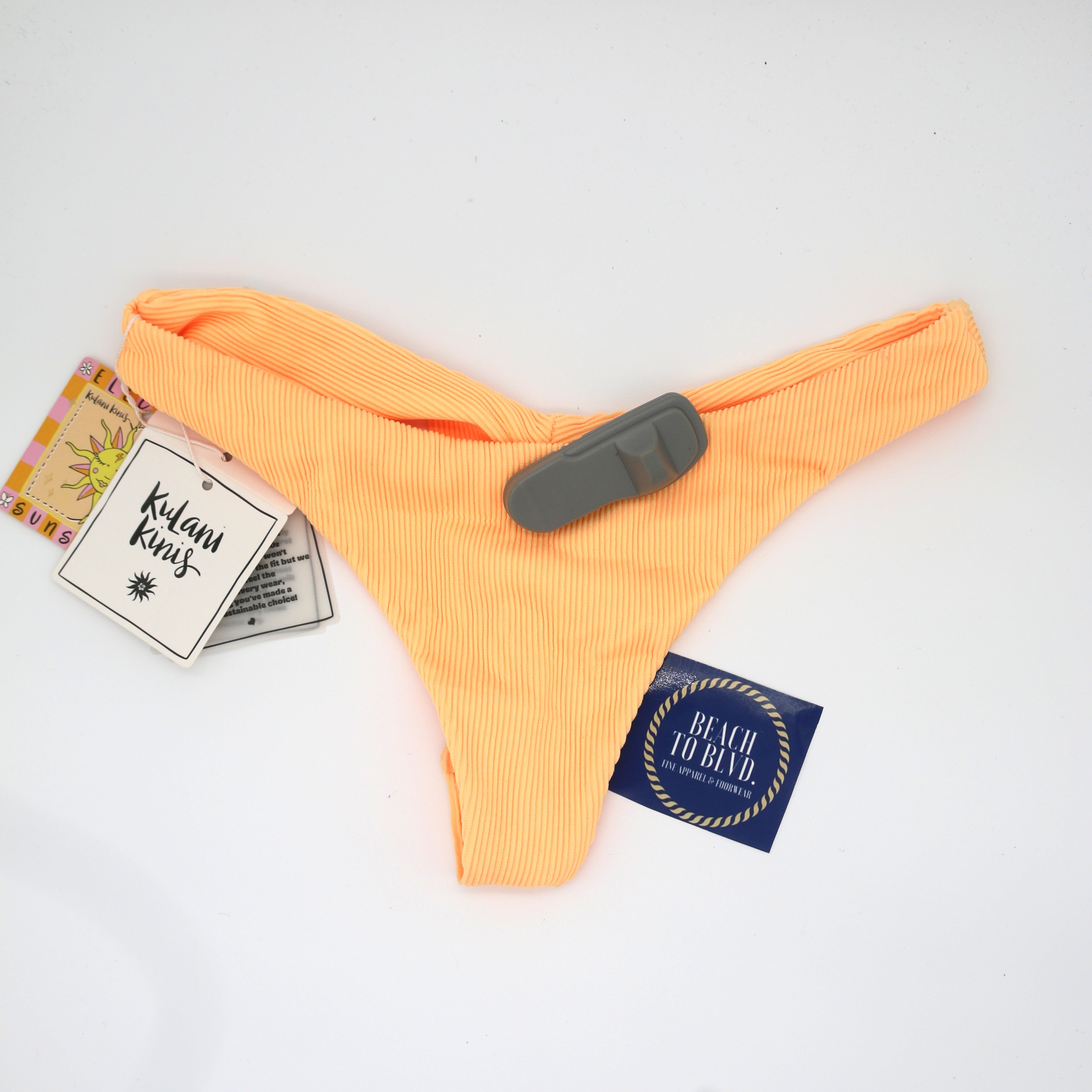 Kulani Kinis Brazilian Thong Bikini Bottom- Mango Ribbed - BeachToBlvd