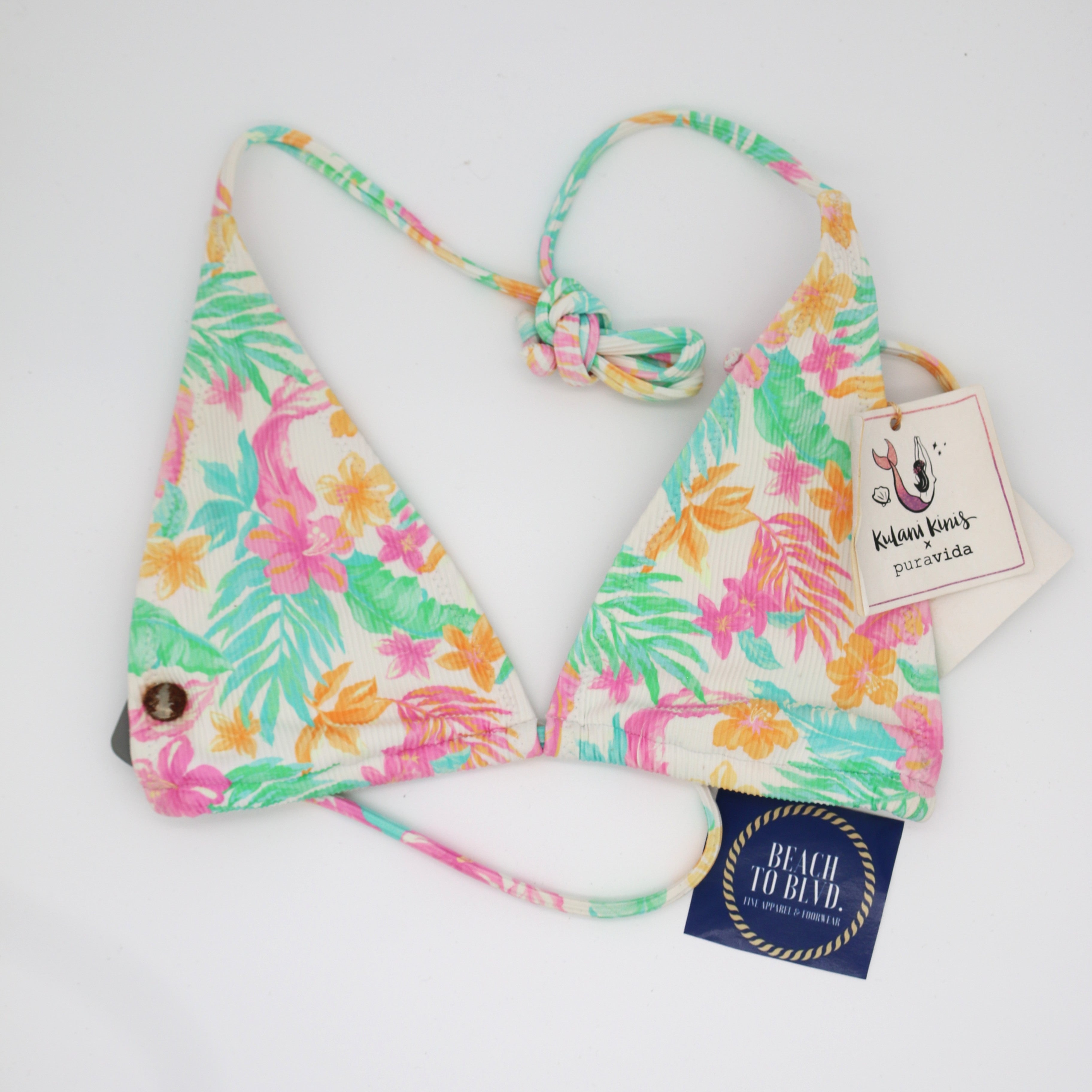 Kulani Kini Classic Tie Halter Bikini Top - Coconut Dreams - BeachToBlvd