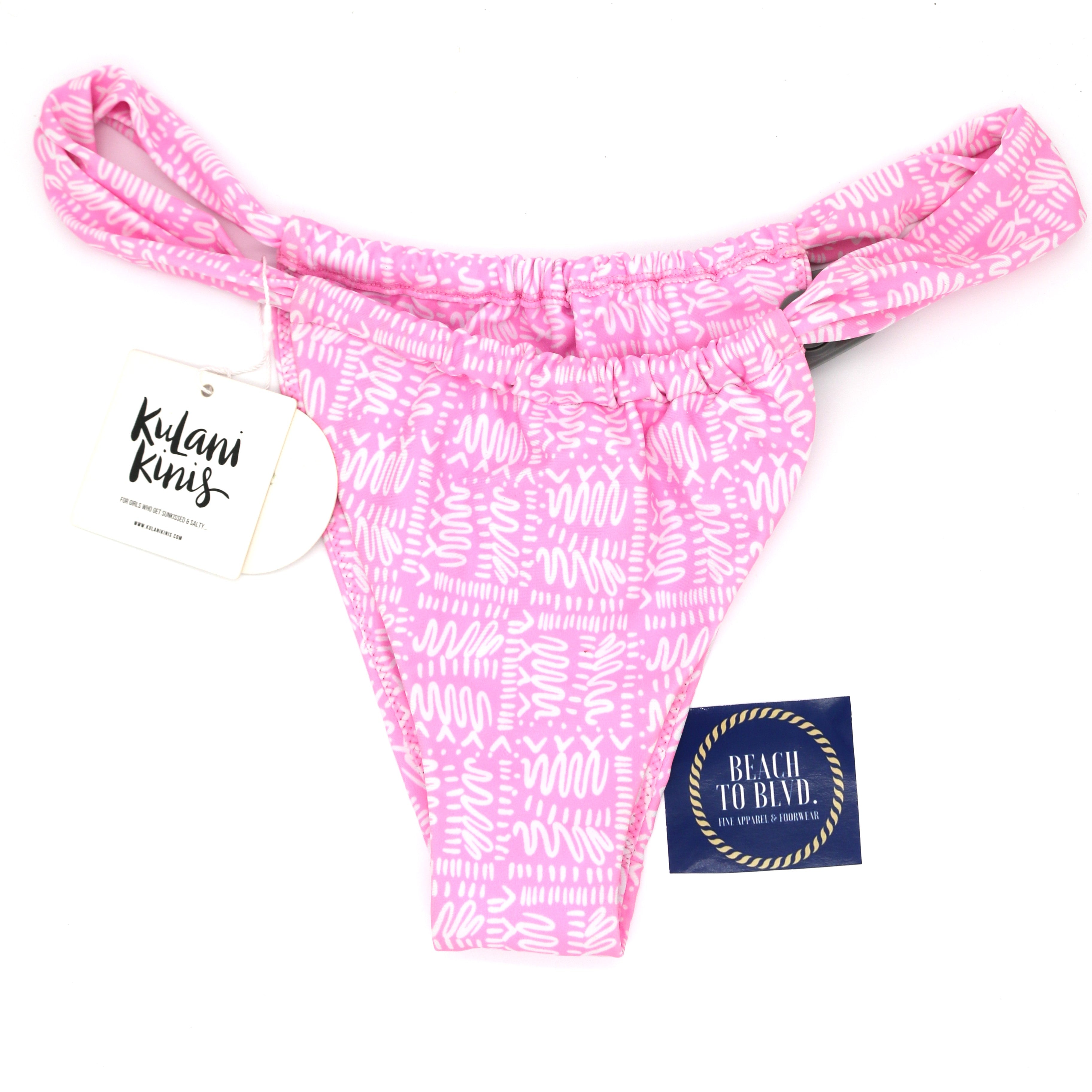 Kulani Kinis Ruched Thong Bikini Bottom- Strawberry Milkshake - BeachToBlvd