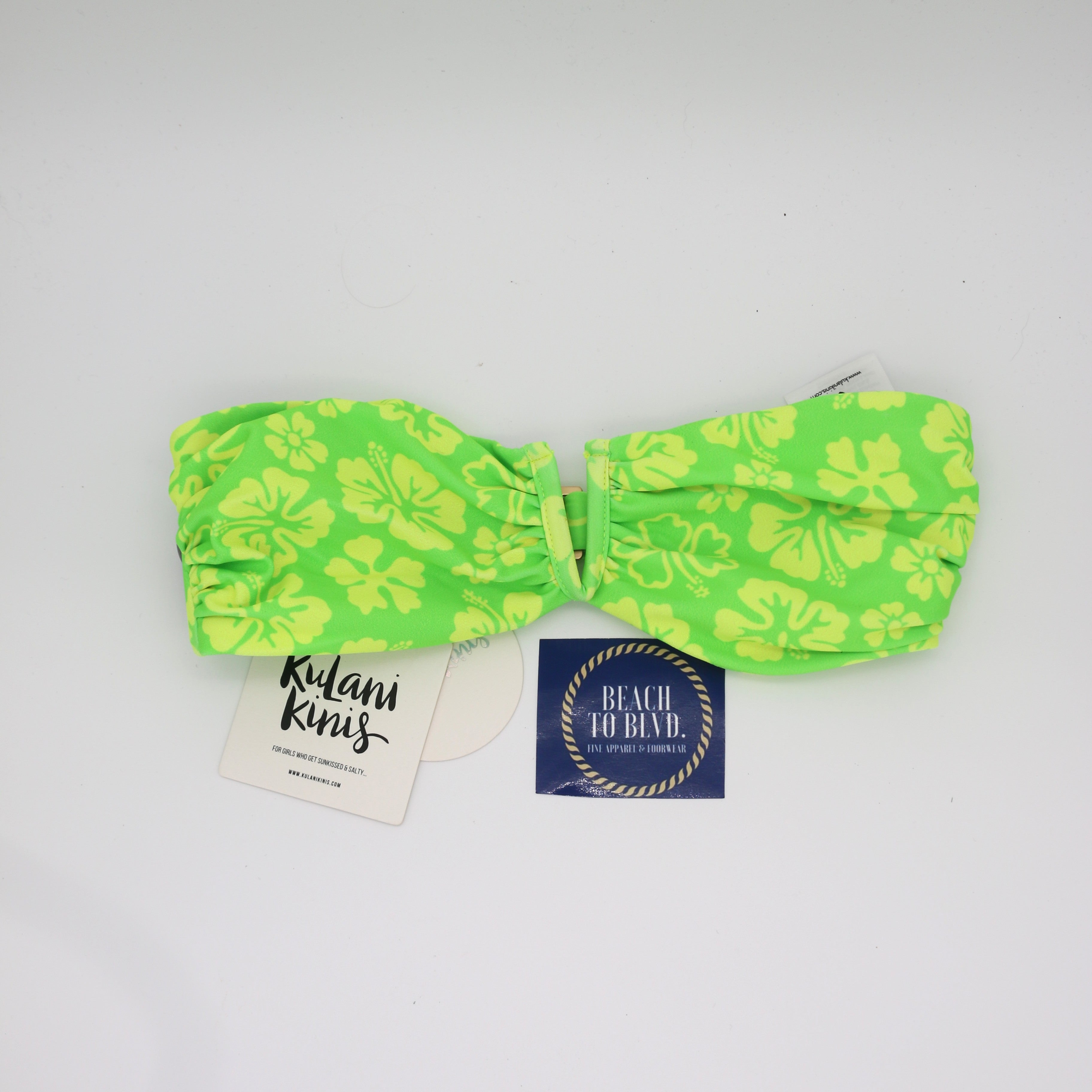 KULANI KINIS V Strapless Bandeau bikini top-Aloha Lime - BeachToBlvd