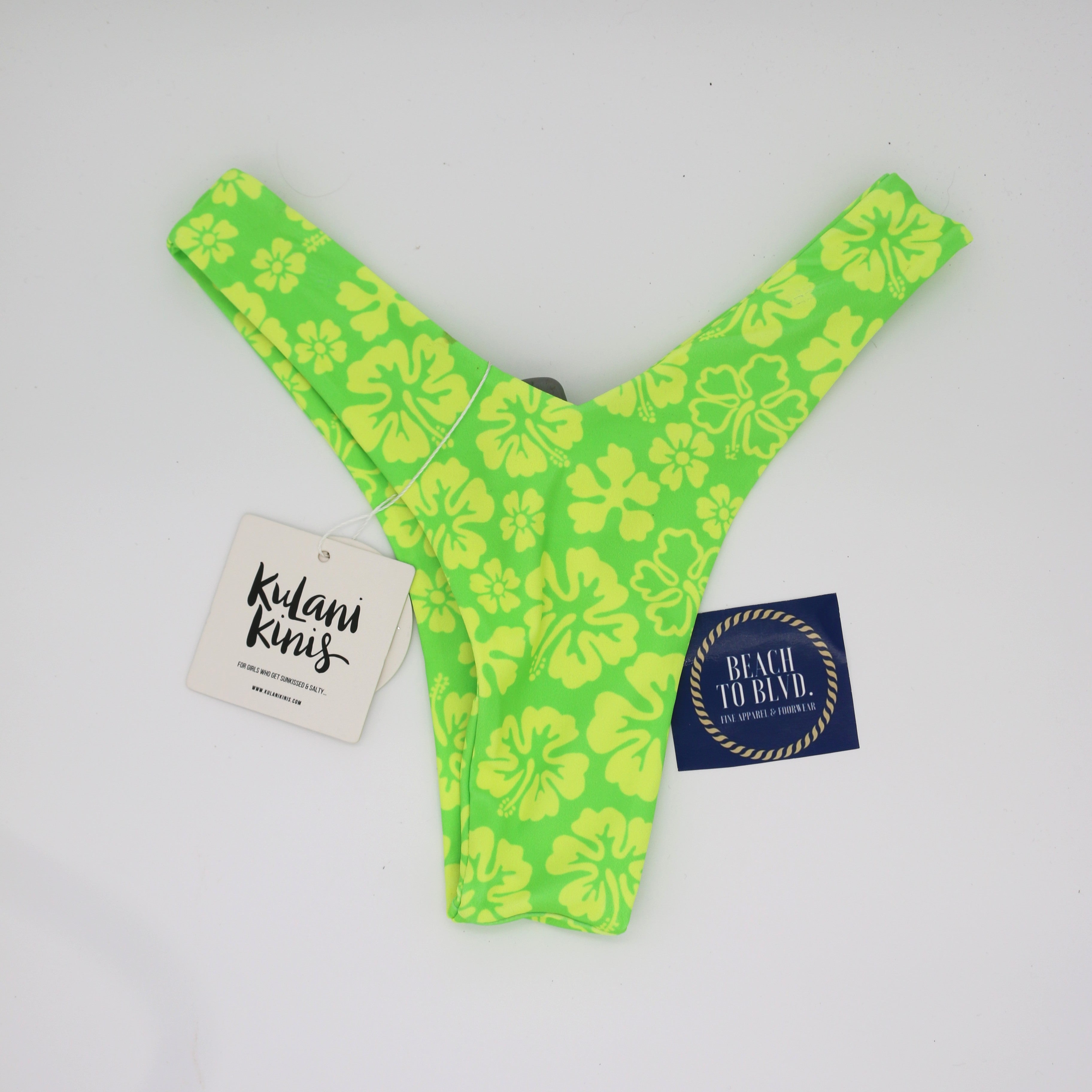 KULANI KINIS Aloha Lime V Leg Cheeky Bikini Bottoms - BeachToBlvd