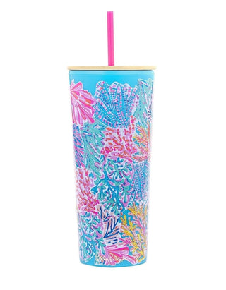 Lilly Pulitzer Tumbler with Straw 24 oz, Splashdance - BeachToBlvd