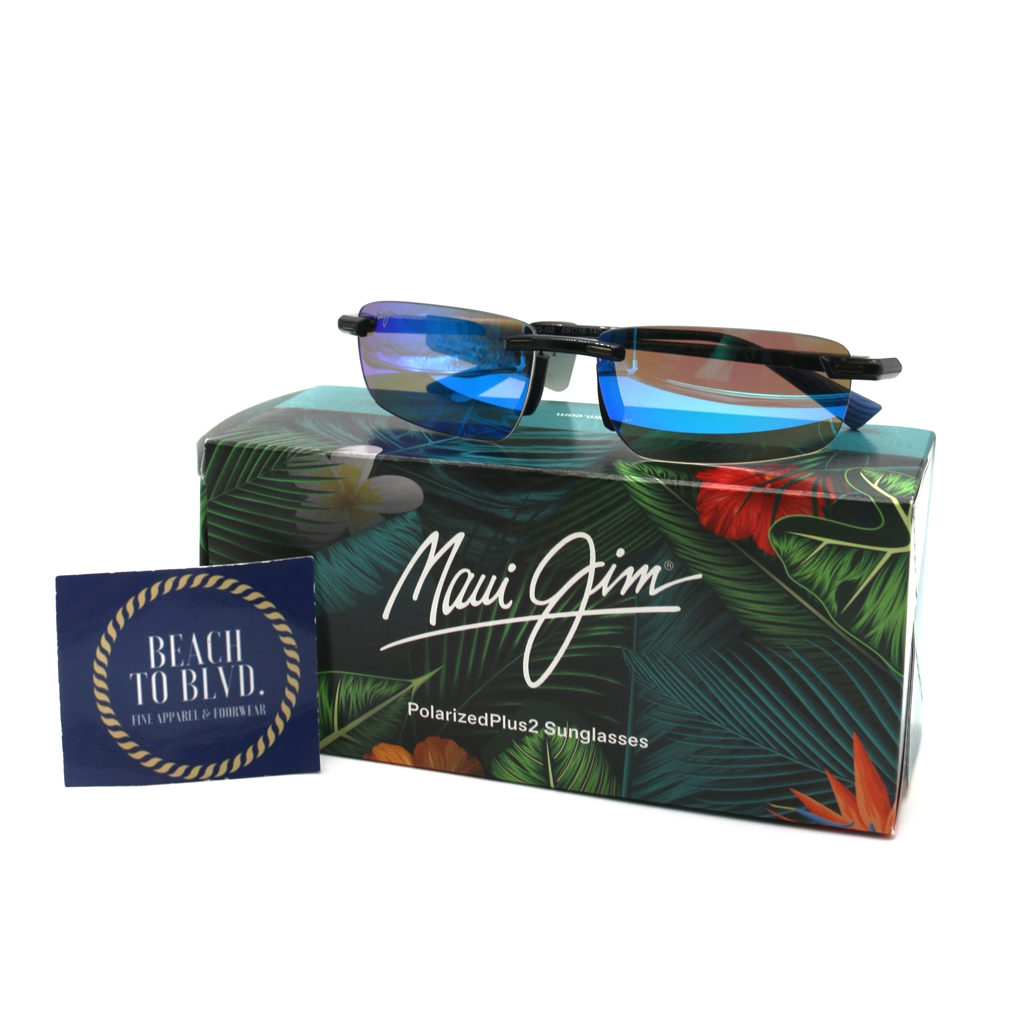 Maui Jim 'Iilkou Polarized Sunglasses - Shiny Black/Blue Hawaii
