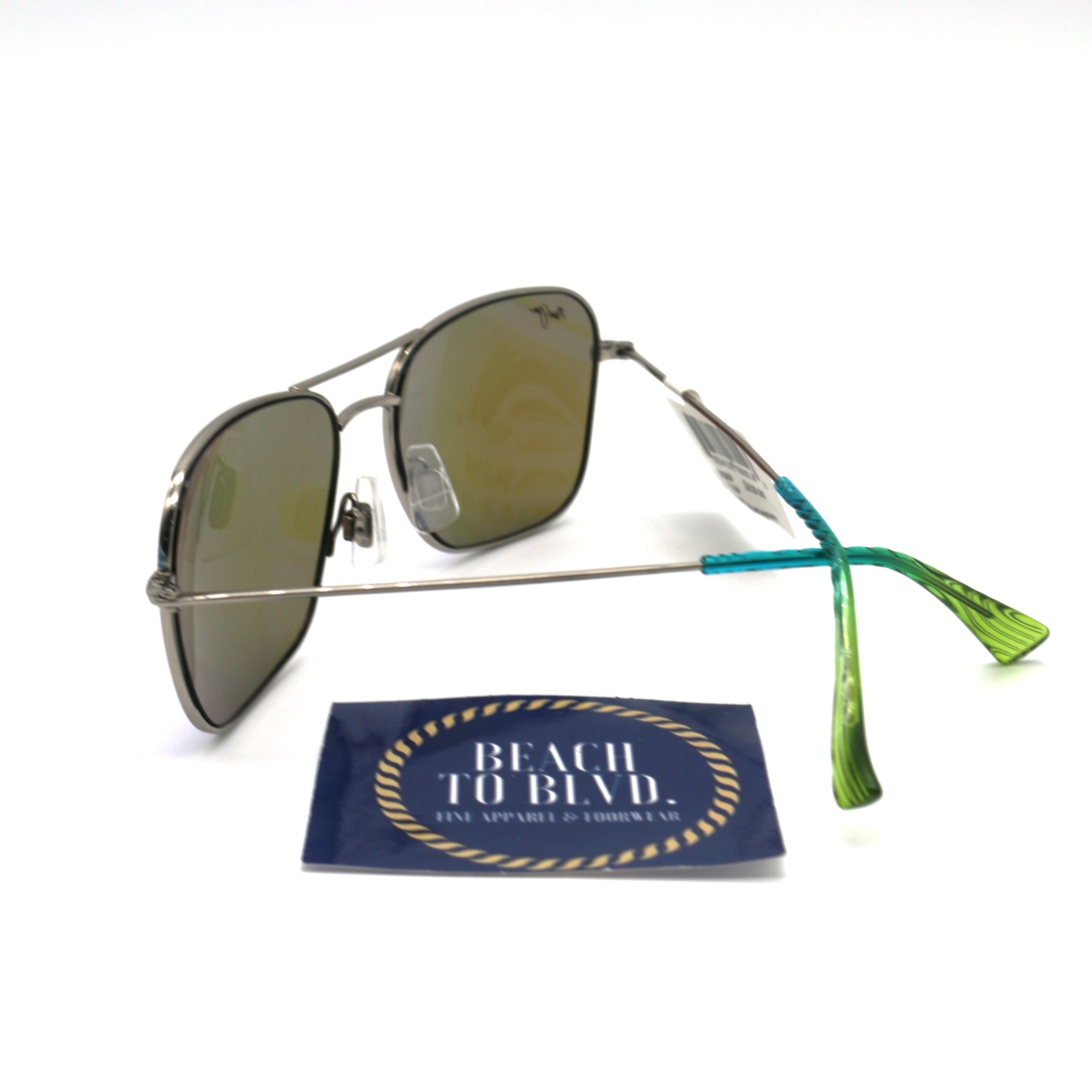 Maui Jim Na'auao Polarized Sunglasses -Shiny Silver with Blue & Green/Blue Hawaii