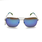 Maui Jim Na'auao Polarized Sunglasses -Shiny Silver with Blue & Green/Blue Hawaii