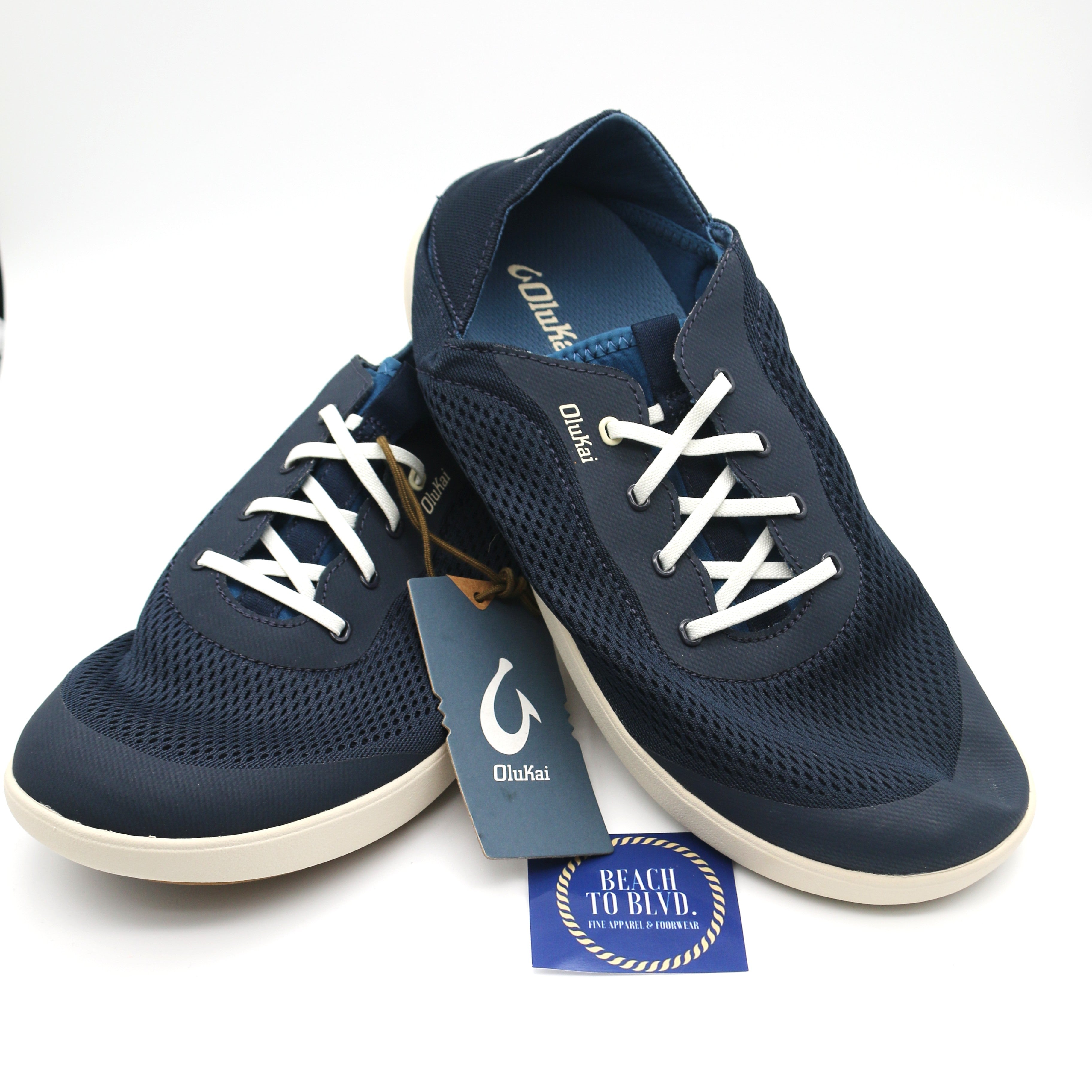 Olukai Moku Pae Men's Boat Shoes - Trench Blue / Off White - BeachToBlvd