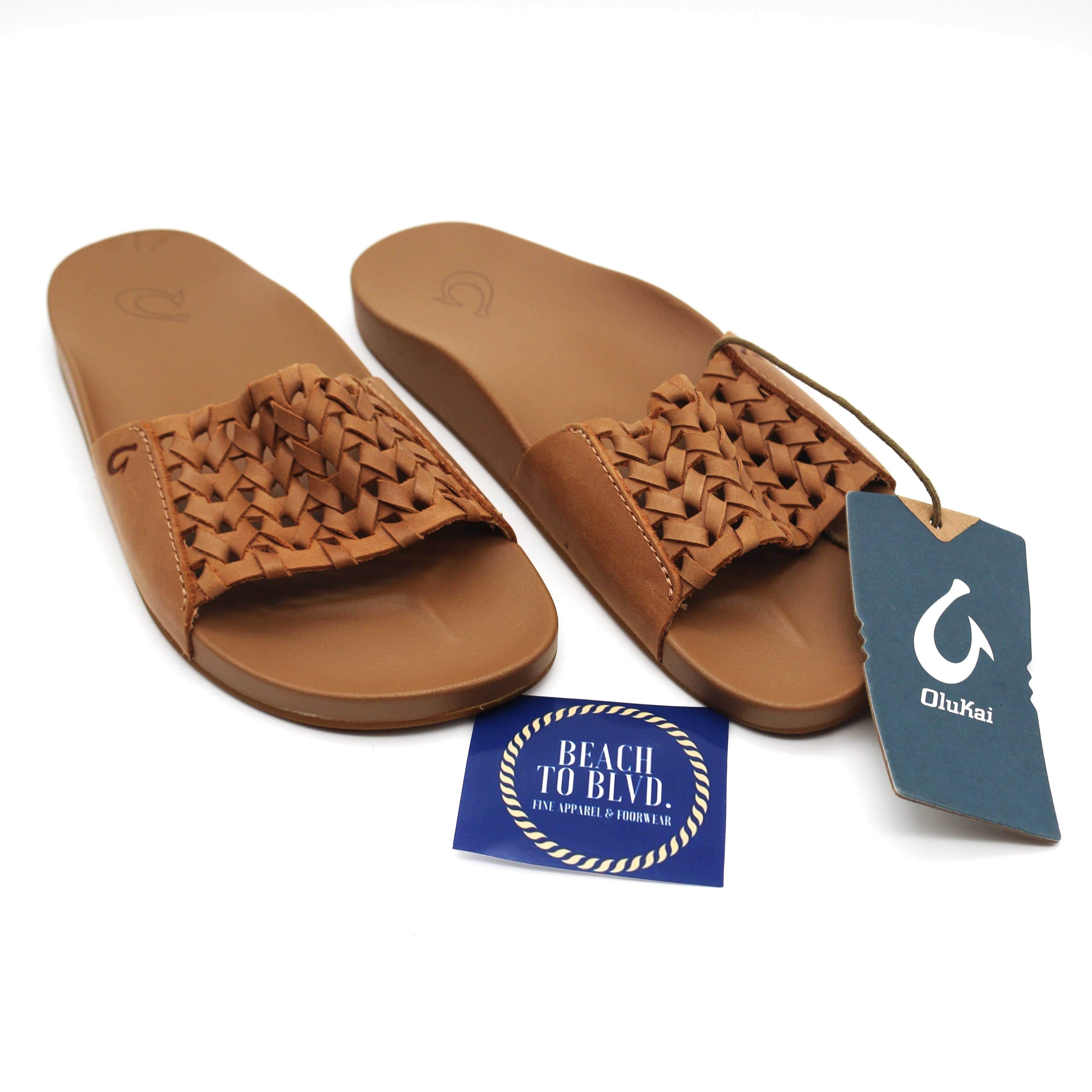 Olukai Kamola Women's Woven Slide Sandals - Black or Tan - BeachToBlvd