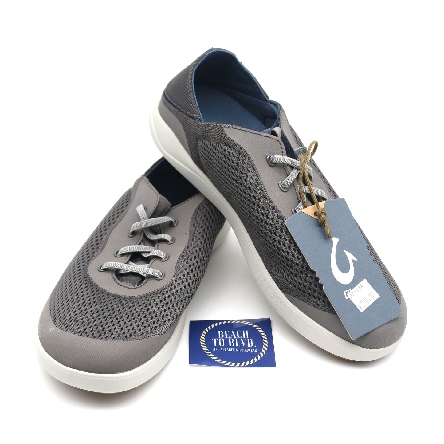 Olukai Moku Pae Men's Boat Shoes - Pavement / Vintage Blue