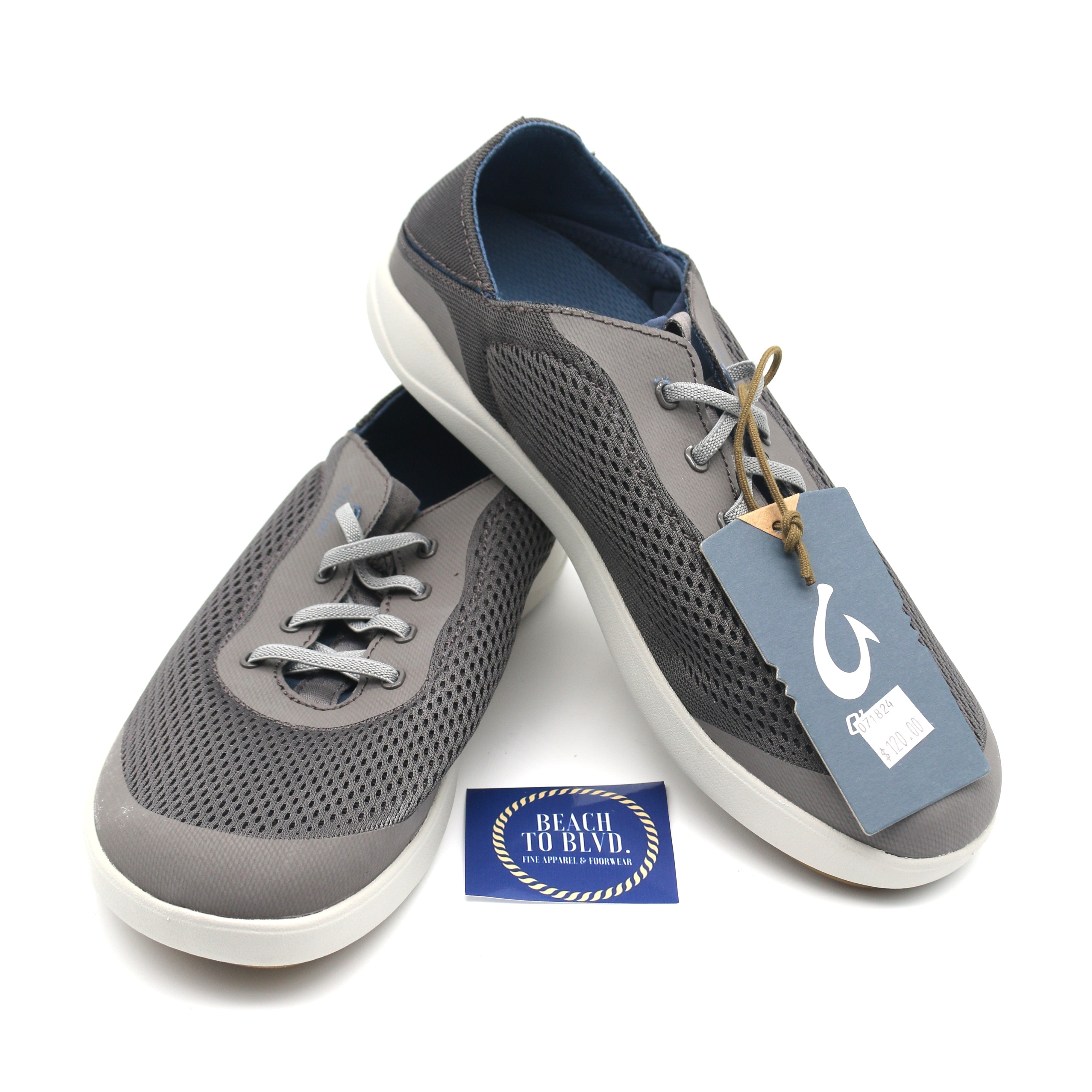 Olukai Moku Pae Men's Boat Shoes - Pavement / Vintage Blue - BeachToBlvd