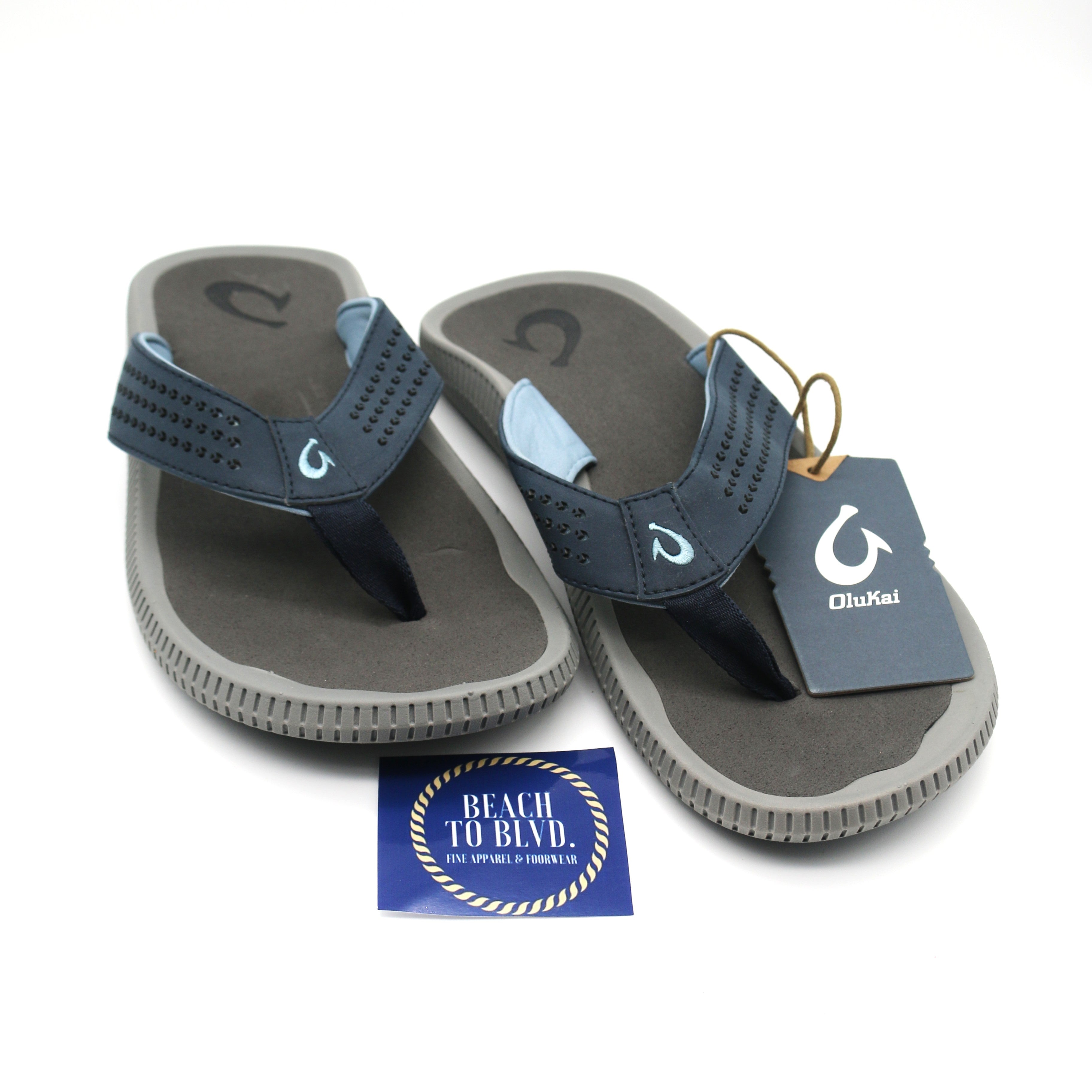 Olukai Ulele Men’s Beach Sandals - Blue Depth \ Charcoal - BeachToBlvd