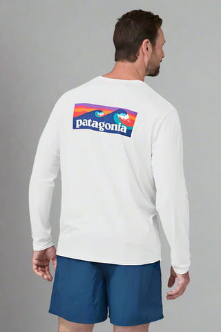 Patagonia Long Sleeve Cap Cool Daily Graphic Shirt - Waters Boardshort Logo: White - BeachToBlvd