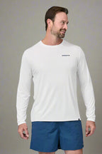 Patagonia Long Sleeve Cap Cool Daily Graphic Shirt - Waters Boardshort Logo: White - BeachToBlvd