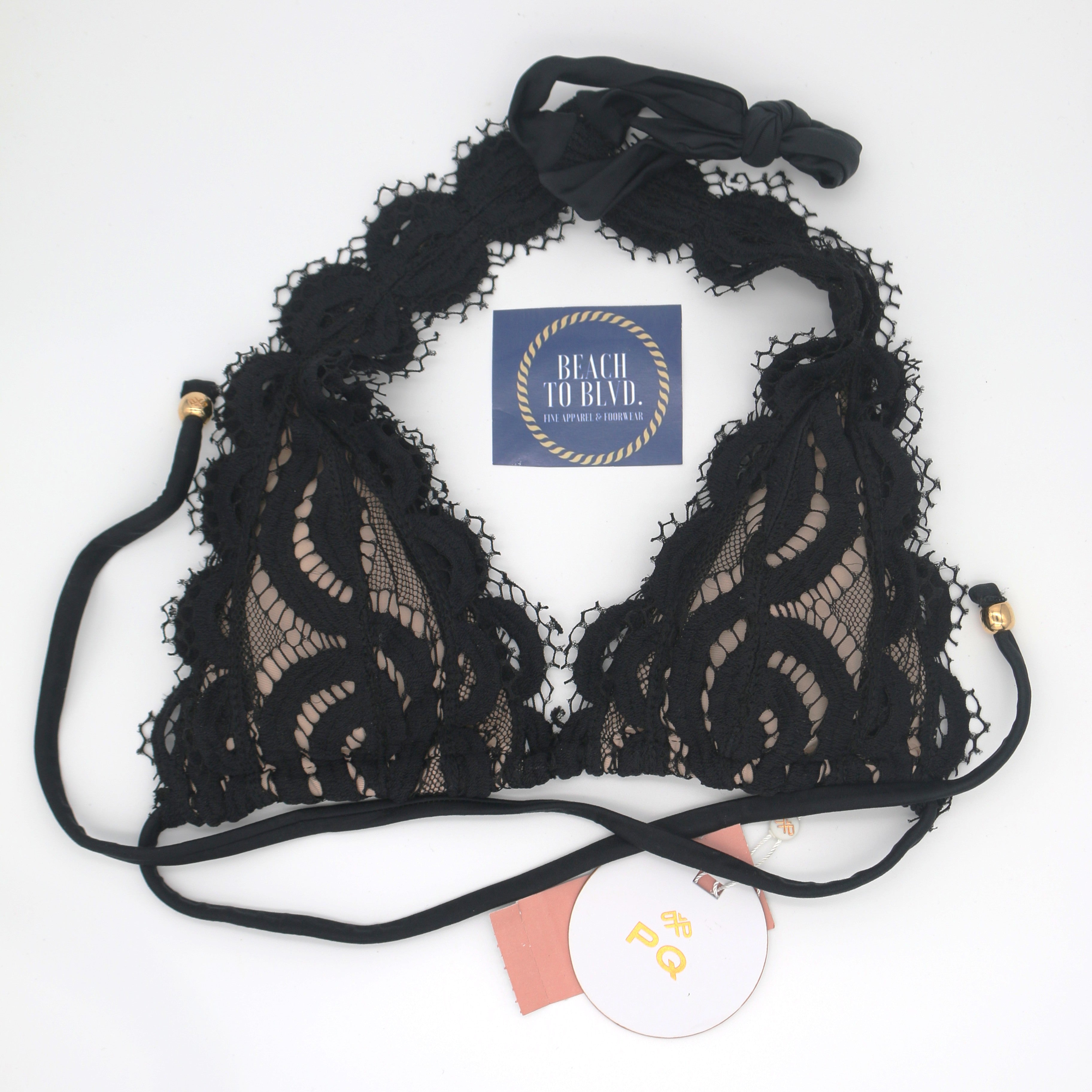 PQ Midnight Lace Halter Bikini Top - BeachToBlvd