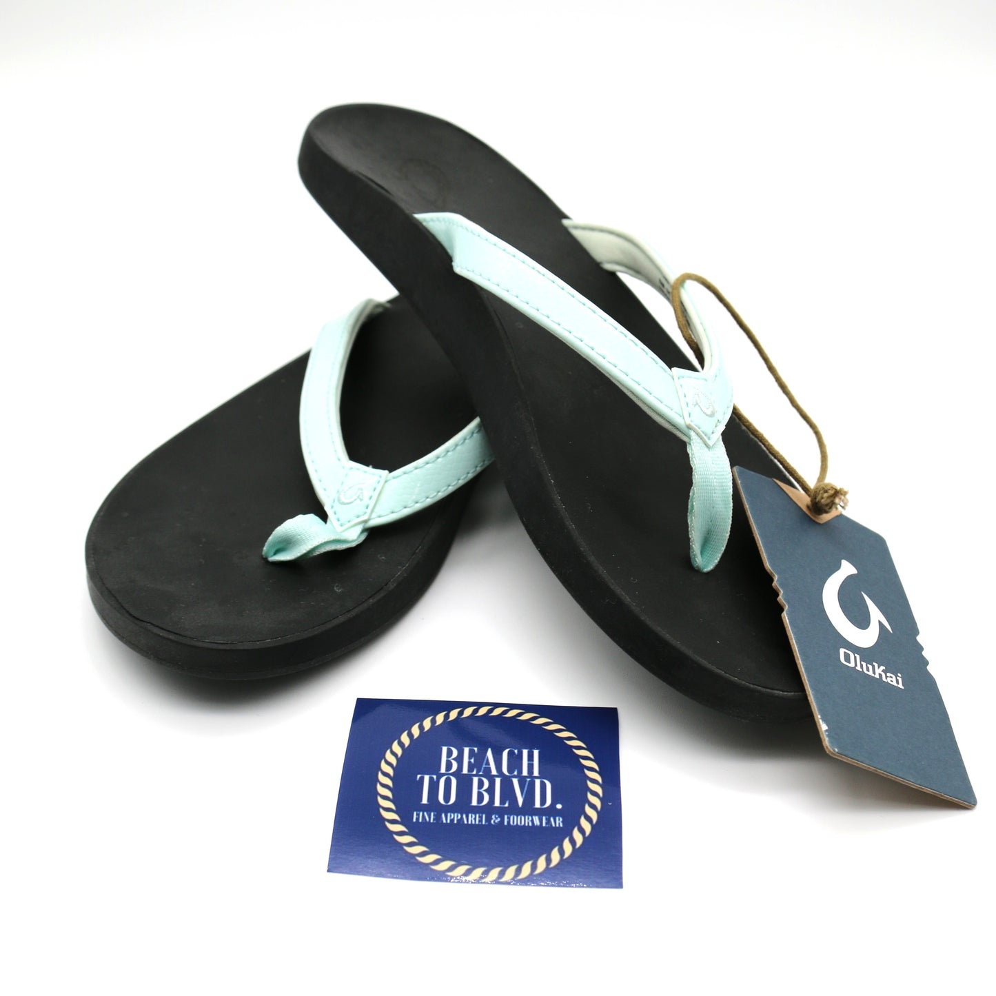 Olukai Puawe Women's Recovery Sandals - Sea Glass \ Black