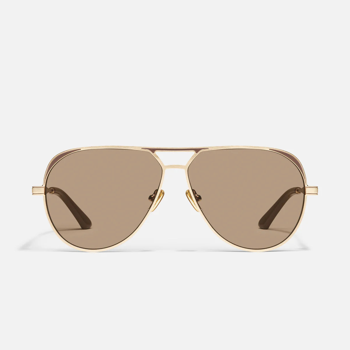 Quay OPEN TAB- Brushed Gold Doe Frame / Tan Lens