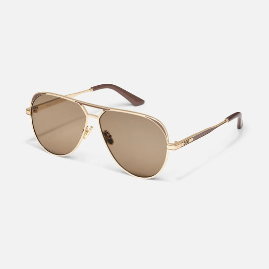 Quay OPEN TAB- Brushed Gold Doe Frame / Tan Lens
