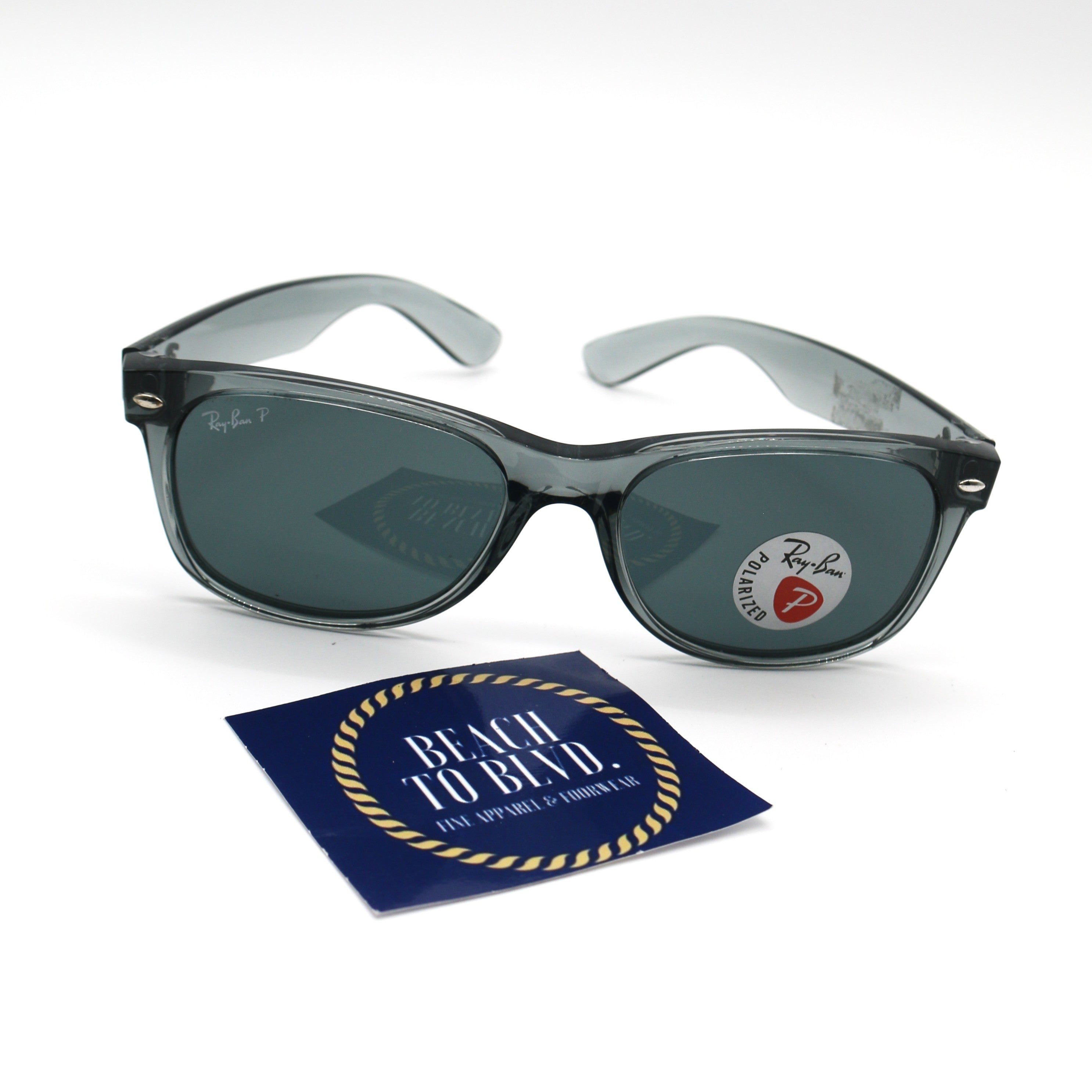 Ray-Ban RB2132 New Wayfarer- Transparent Grey / Dark Blue Polarized Lens (64503R)