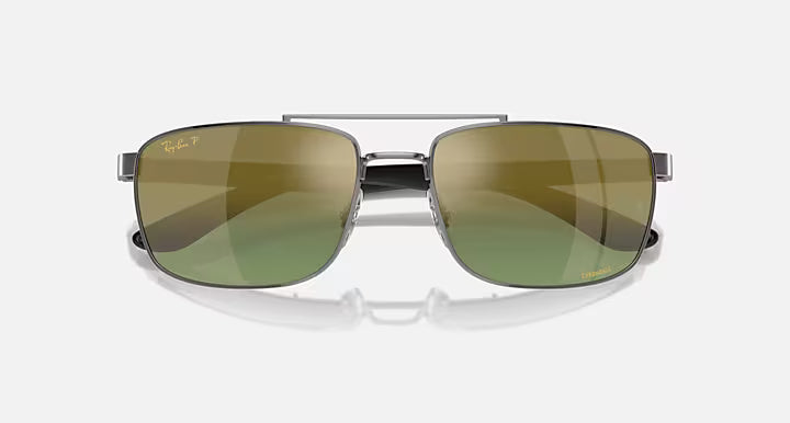 Ray-Ban 0RB3737CH Chromance Sunglasses- Polished Gunmetal / Green Gold Polarized Lens