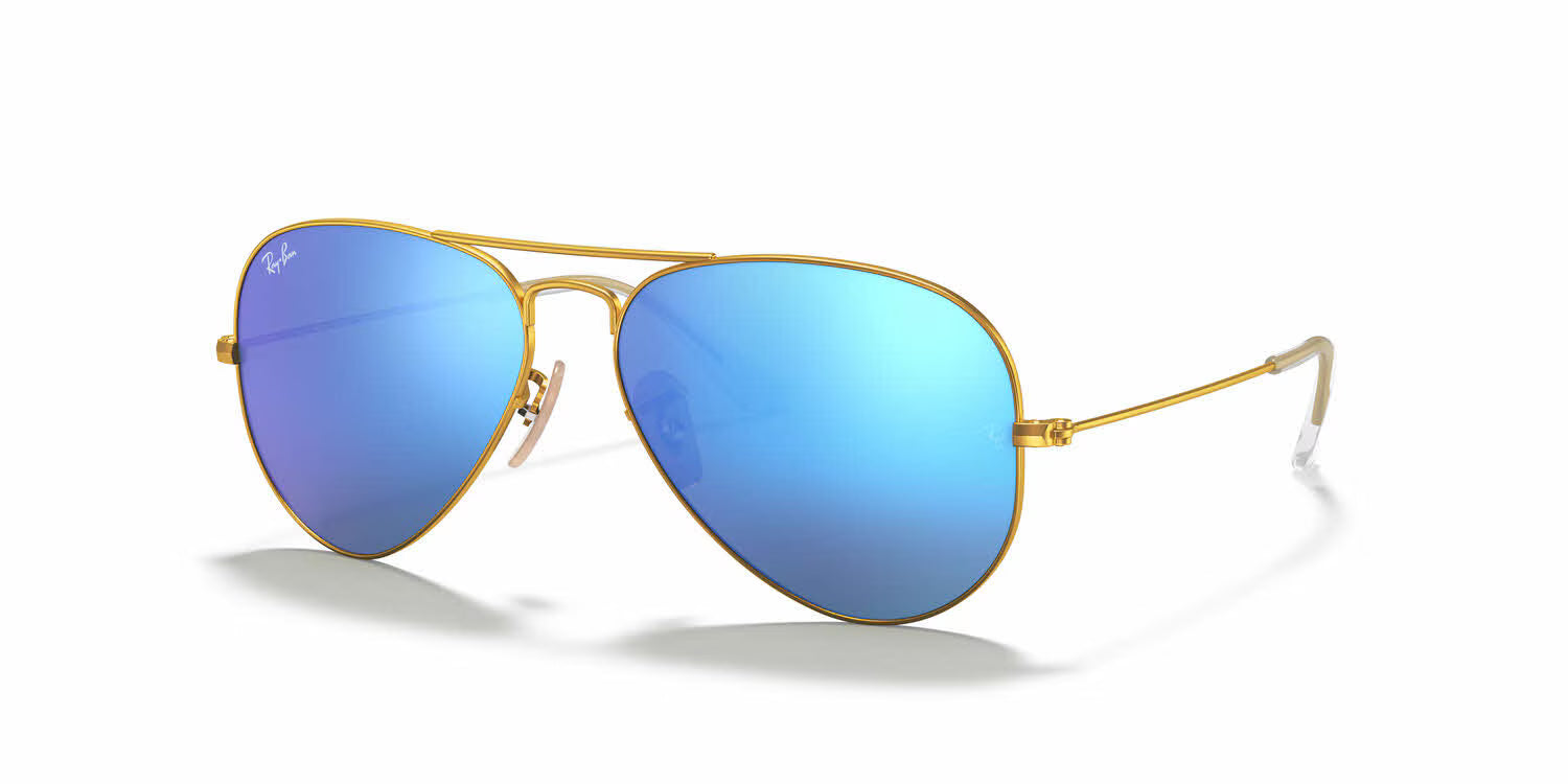 Ray-Ban RB3025 Large Metal Aviator-Matte Gold / Crystal Green Mirror Multi Blue Lens (112/17)