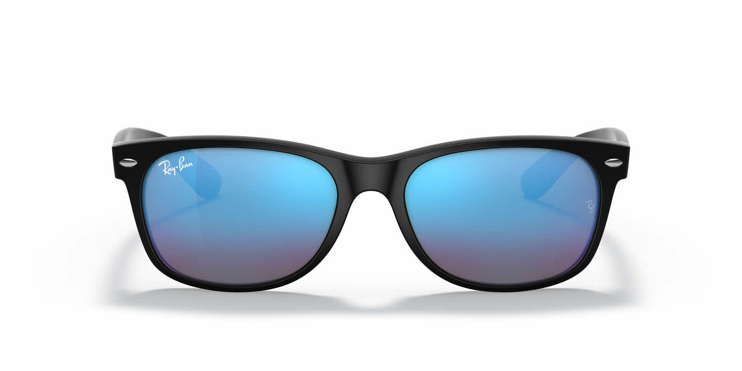 Ray-Ban RB2132 New Wayfarer- Rubber Black / Grey Mirror Blue Lens (622/17)