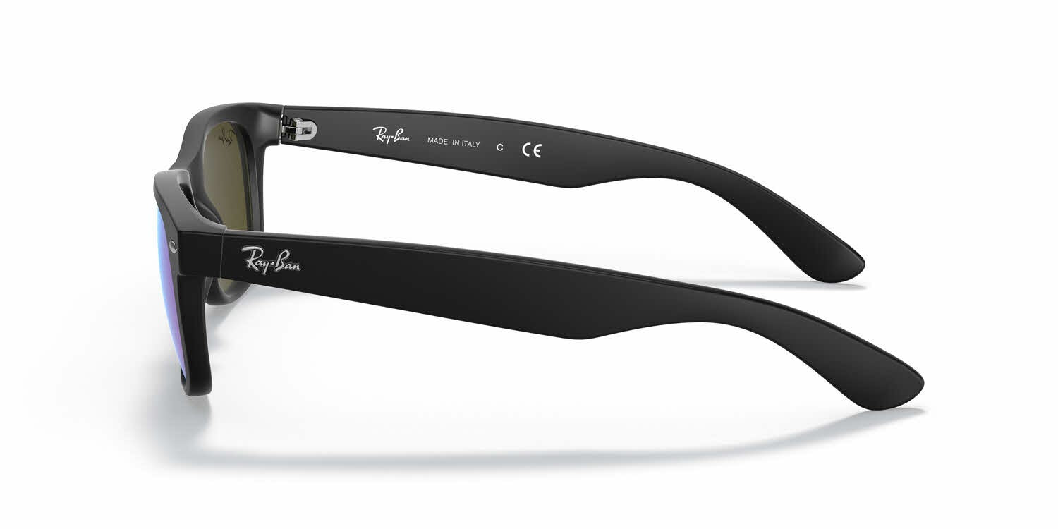 Ray-Ban RB2132 New Wayfarer- Rubber Black / Grey Mirror Blue Lens (622/17)