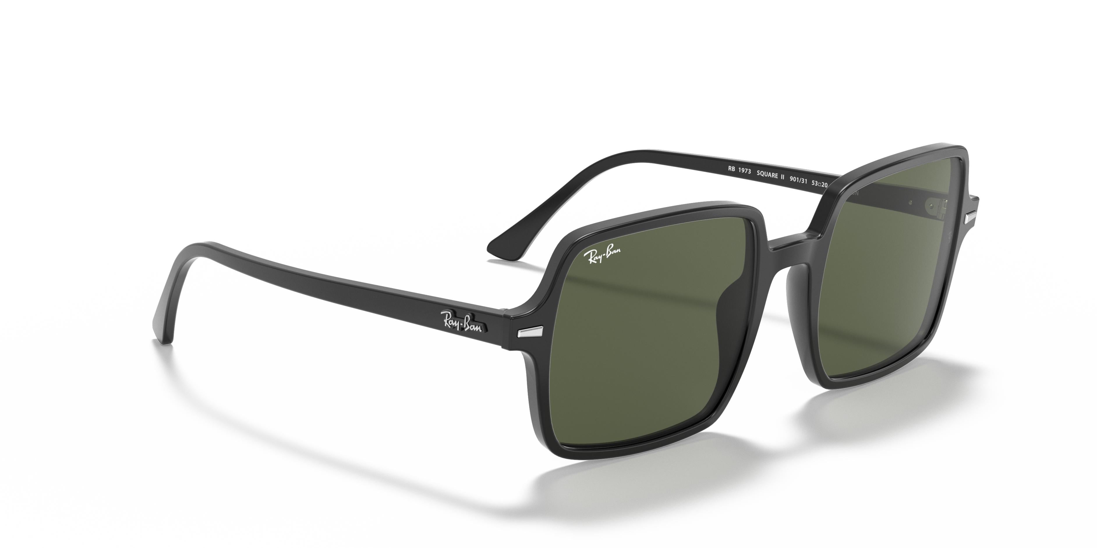 Ray-Ban 0RB1973 SQUARE II Sunglasses -Glossy Black Frame / Green Lens