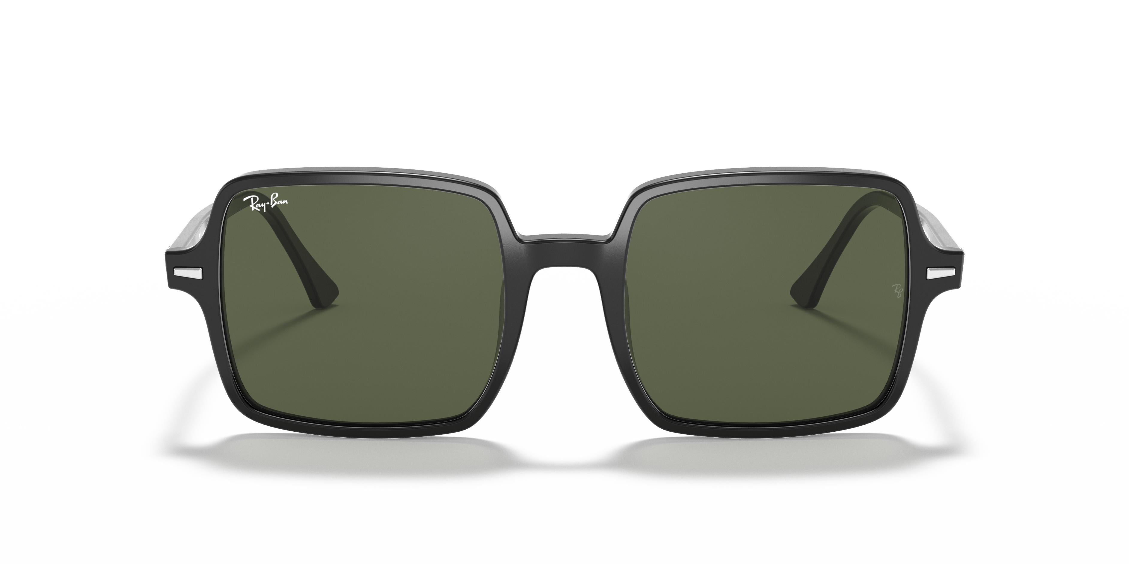 Ray-Ban 0RB1973 SQUARE II Sunglasses -Glossy Black Frame / Green Lens