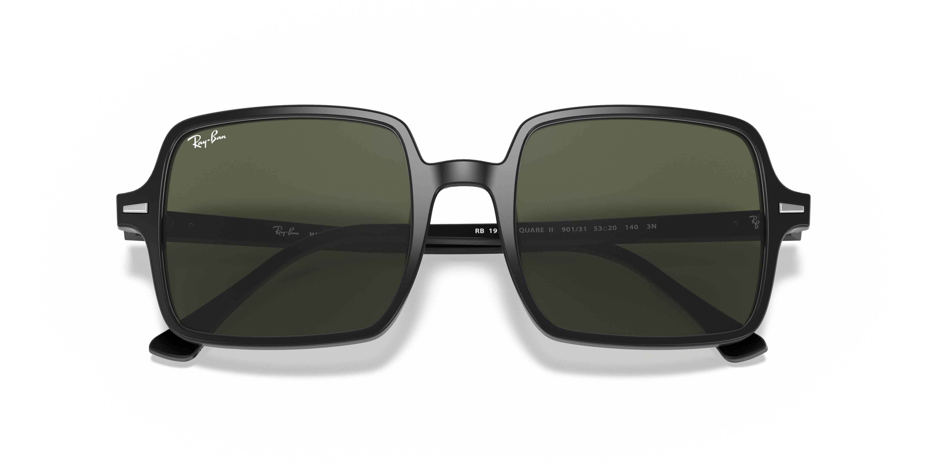Ray-Ban 0RB1973 SQUARE II Sunglasses -Glossy Black Frame / Green Lens