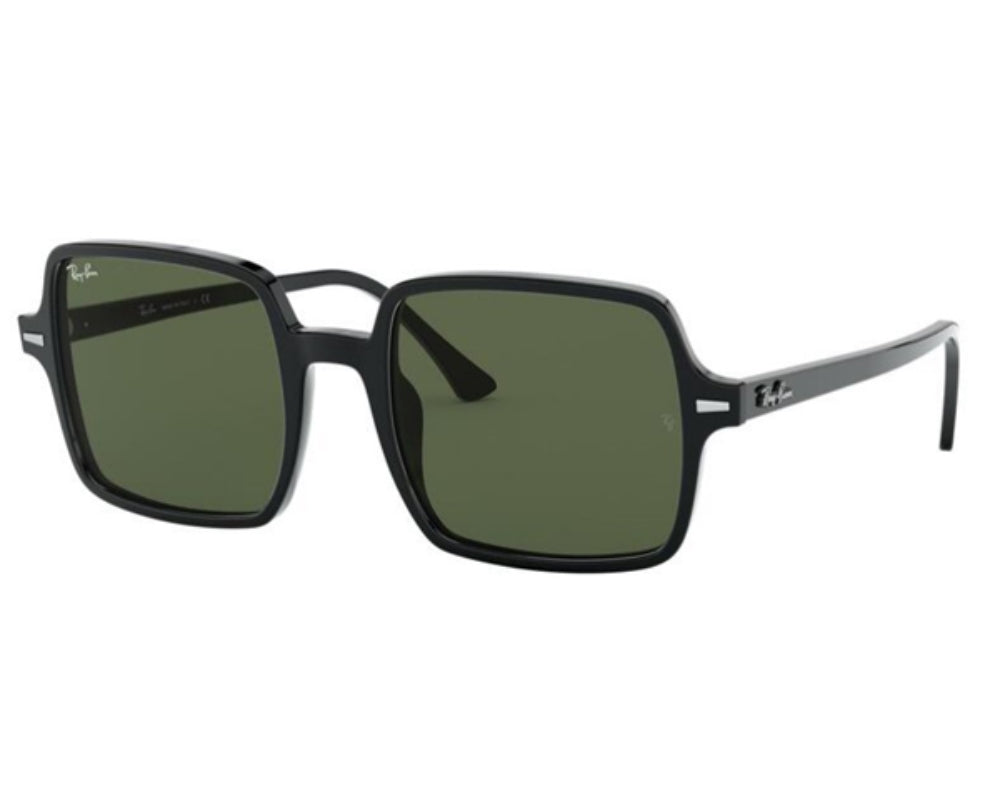 Ray-Ban 0RB1973 SQUARE II Sunglasses -Glossy Black Frame / Green Lens
