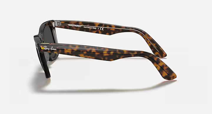 Ray-Ban 0RB2140 Original Wayfarer Bicolor Sunglasses- Tortoise Polished Havana / G-15 Dark Grey Lens