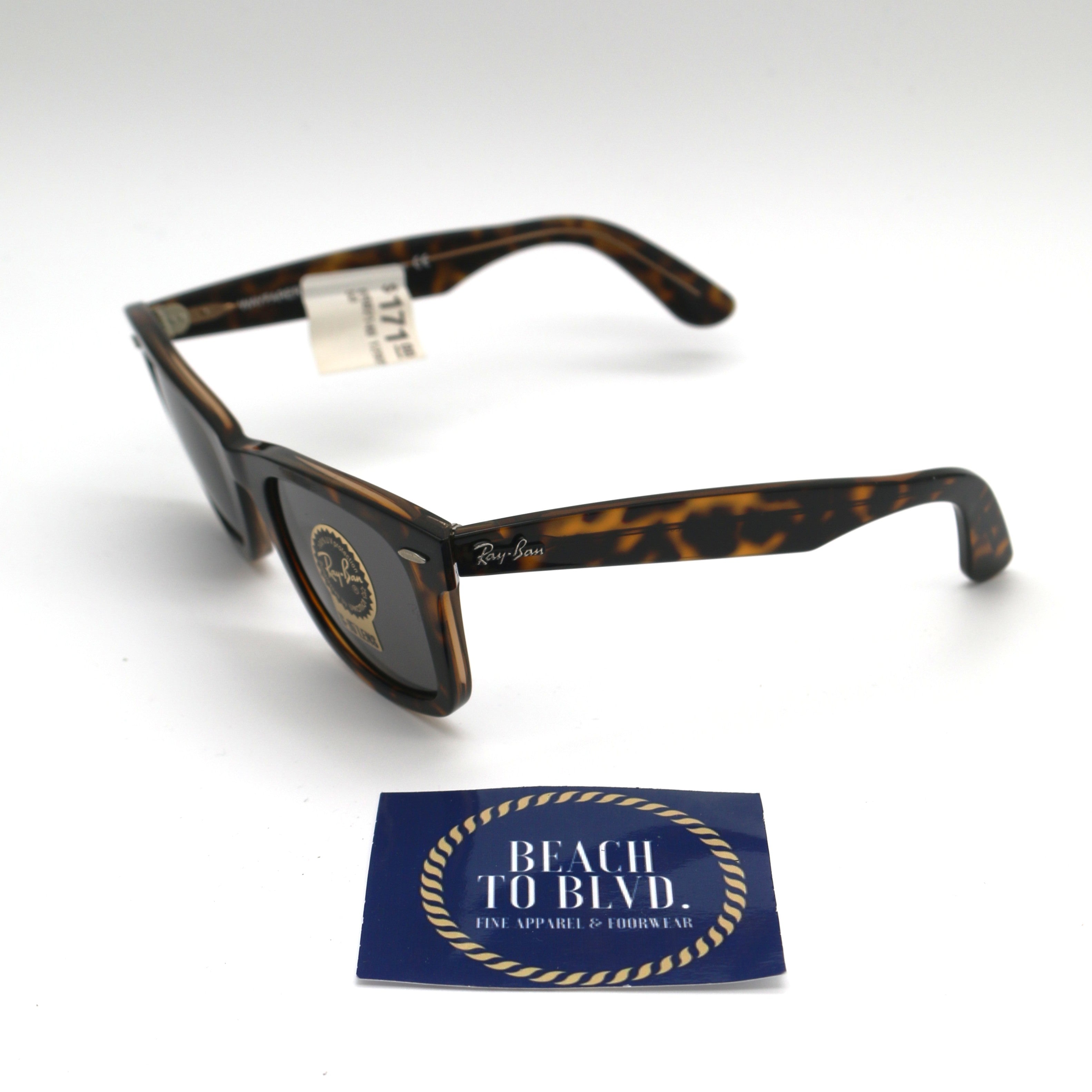 Ray-Ban 0RB2140 Original Wayfarer Bicolor Sunglasses- Tortoise Polished Havana / G-15 Dark Grey Lens