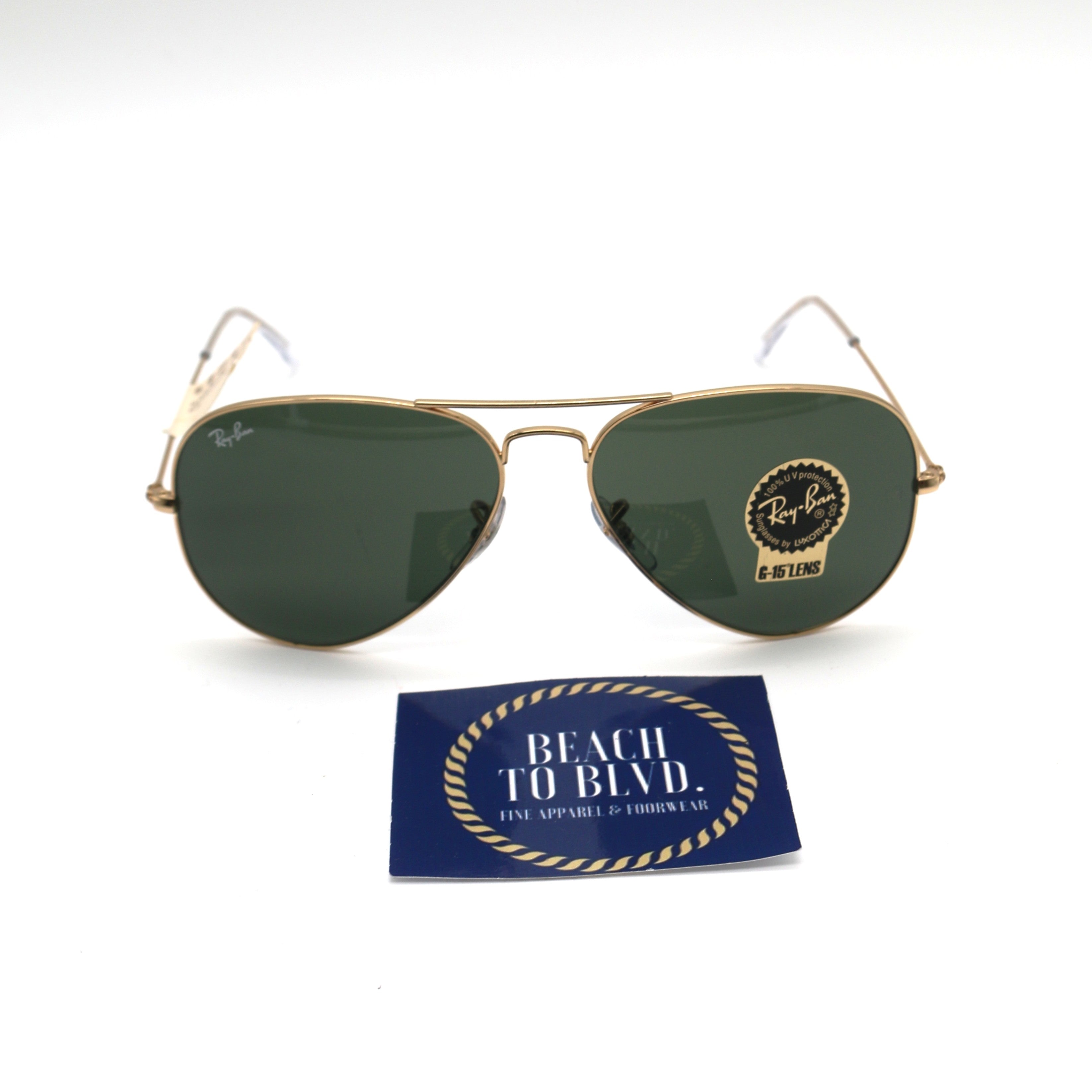 Ray-Ban 0RB3025 Aviator Classic Sunglasses- Polished Arista Gold / Green  Lens