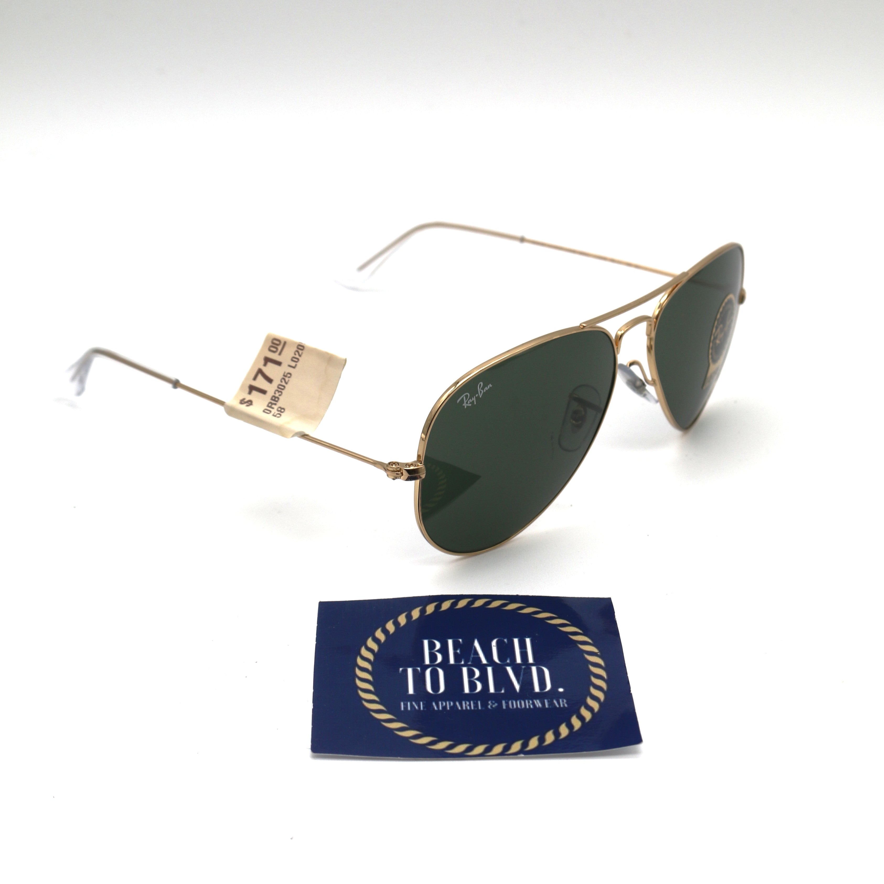 Ray-Ban 0RB3025 Aviator Classic Sunglasses- Polished Arista Gold / Green  Lens