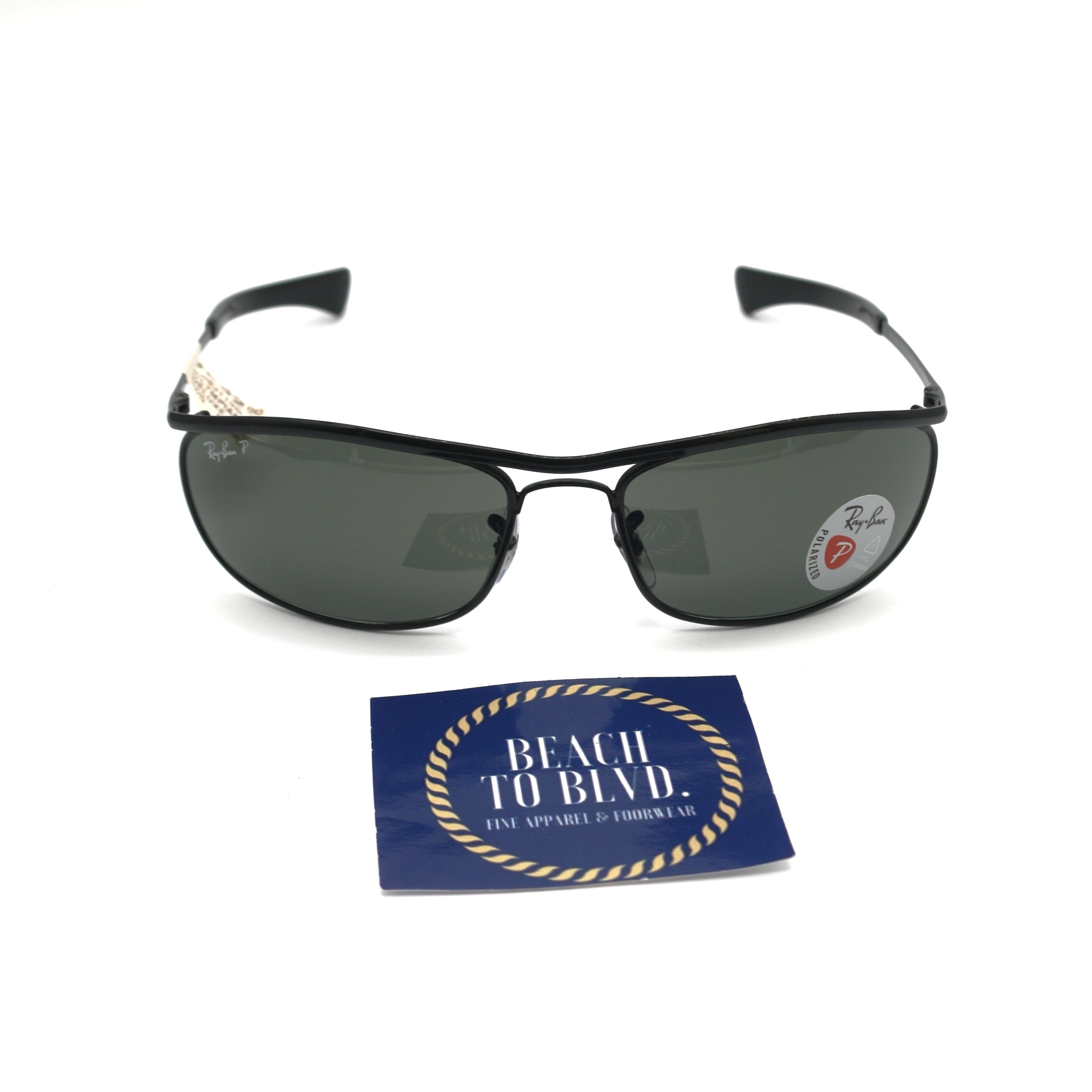 Ray-Ban 0RB3119 Olympian I Deluxe Sunglasses - Polished Black Frame / Green Polarized Lens