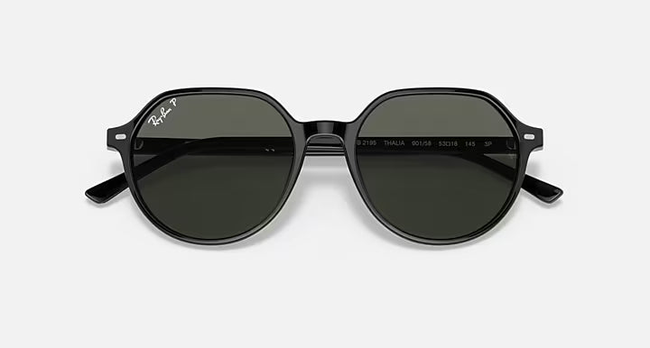 Ray-Ban RB2195 Thalia Sunglasses- Polished Black / Green Polarized Lens