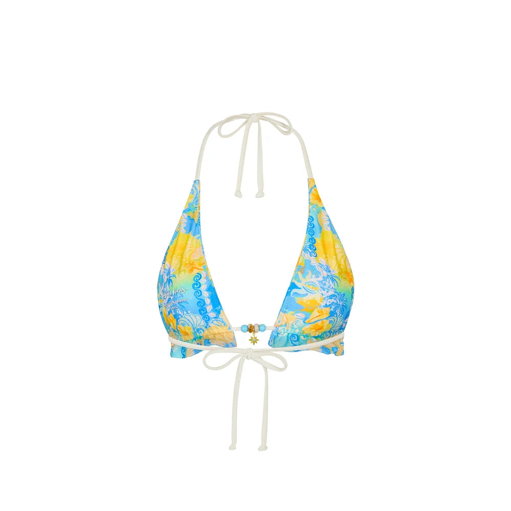 Kulani Kinis Frill Halter Bralette Bikini Top - Limoncello Lagoon