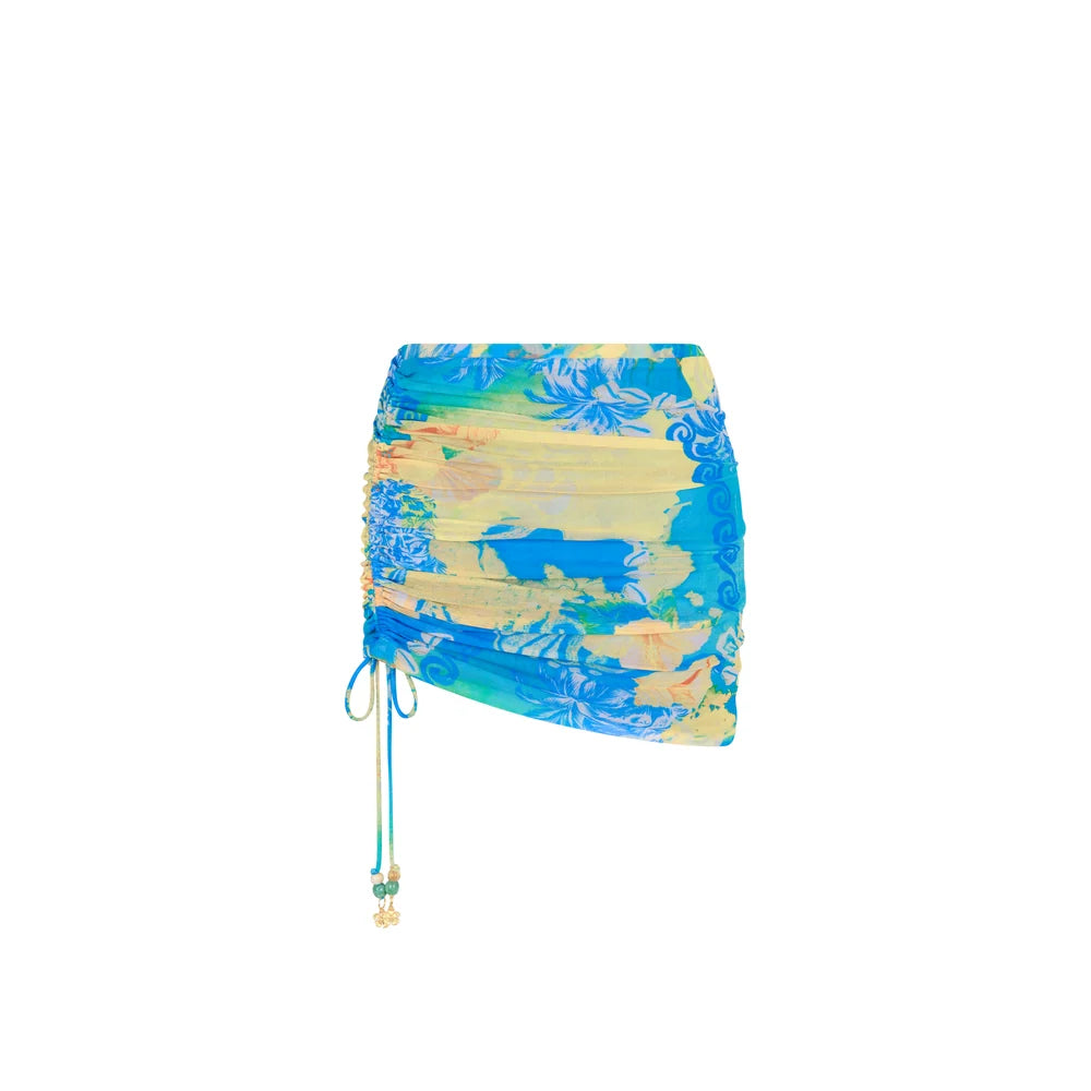 Kulani Kinis Isla Drawstring Mini Skirt - Limoncello Lagoon