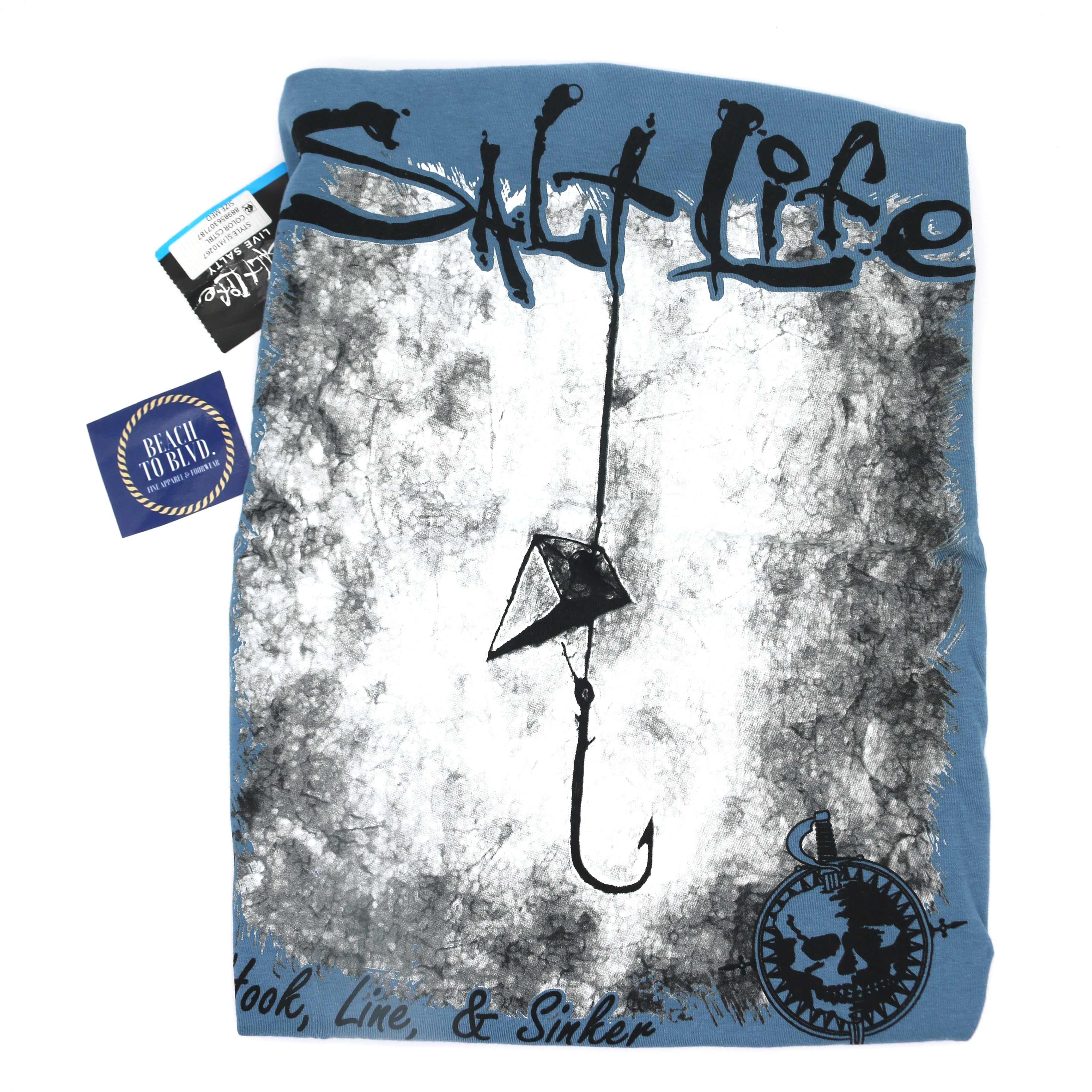 SALT LIFE Hook Line & Sinker T-Shirt- COASTAL BLUE - BeachToBlvd