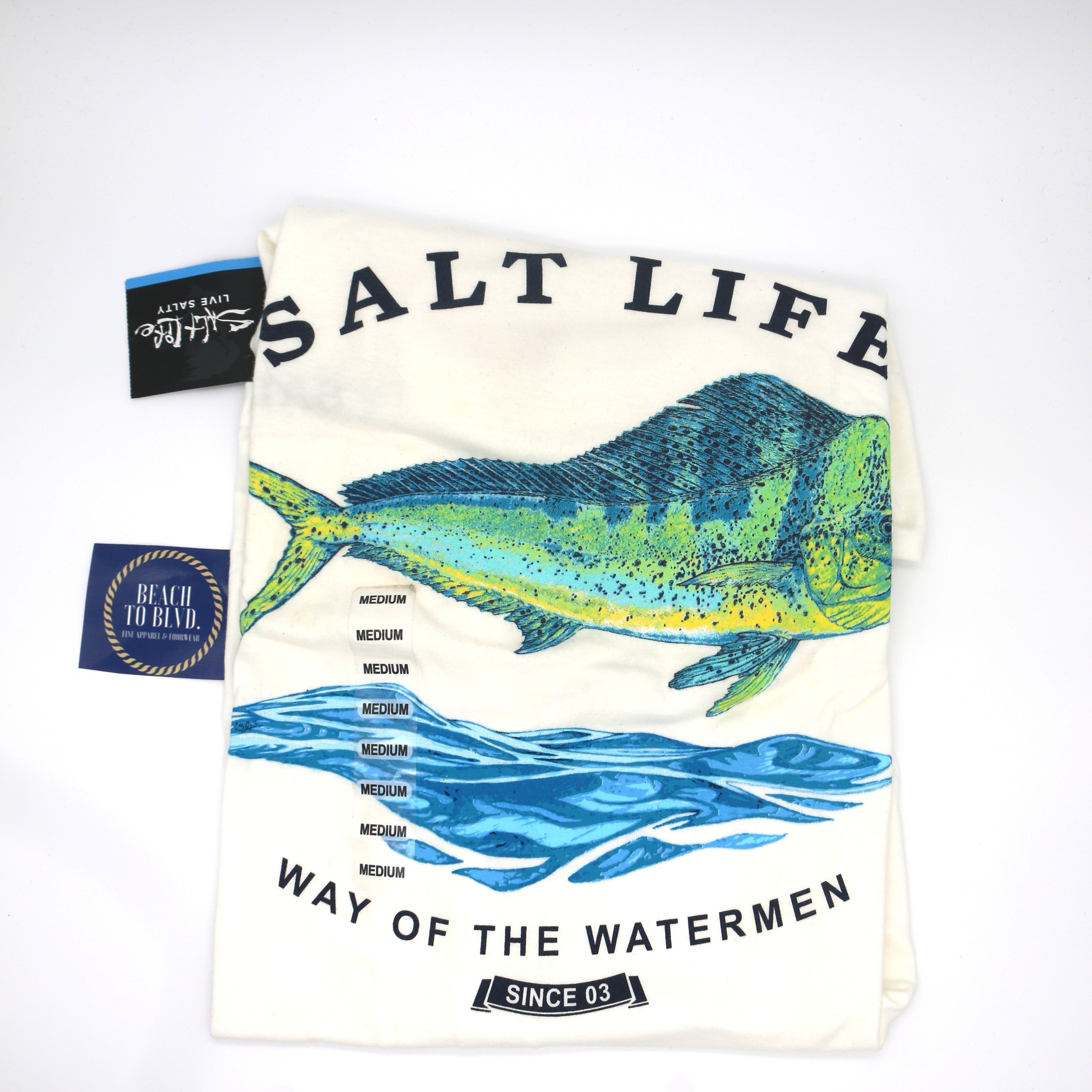 SALT LIFE WHITE "MAHI BOUND" S/S POCKET T-SHIRT MEN'S NWT - BeachToBlvd